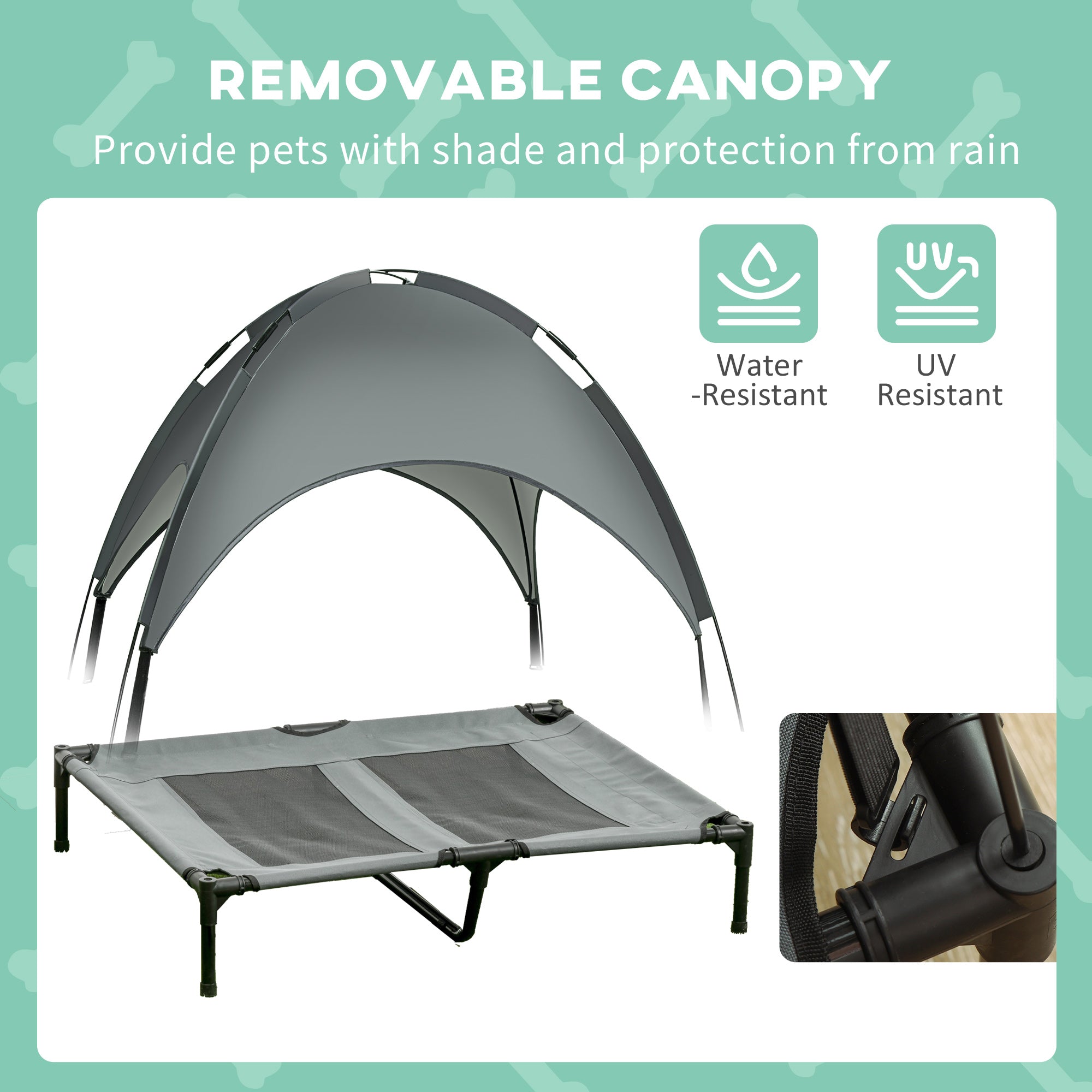 PawHut Raised Dog Bed Waterproof Elevated Pet Cot with Breathable Mesh UV Protection Canopy Grey, for Large Dogs, 92 x 76 x 90cm - North Peak Garden Furniture