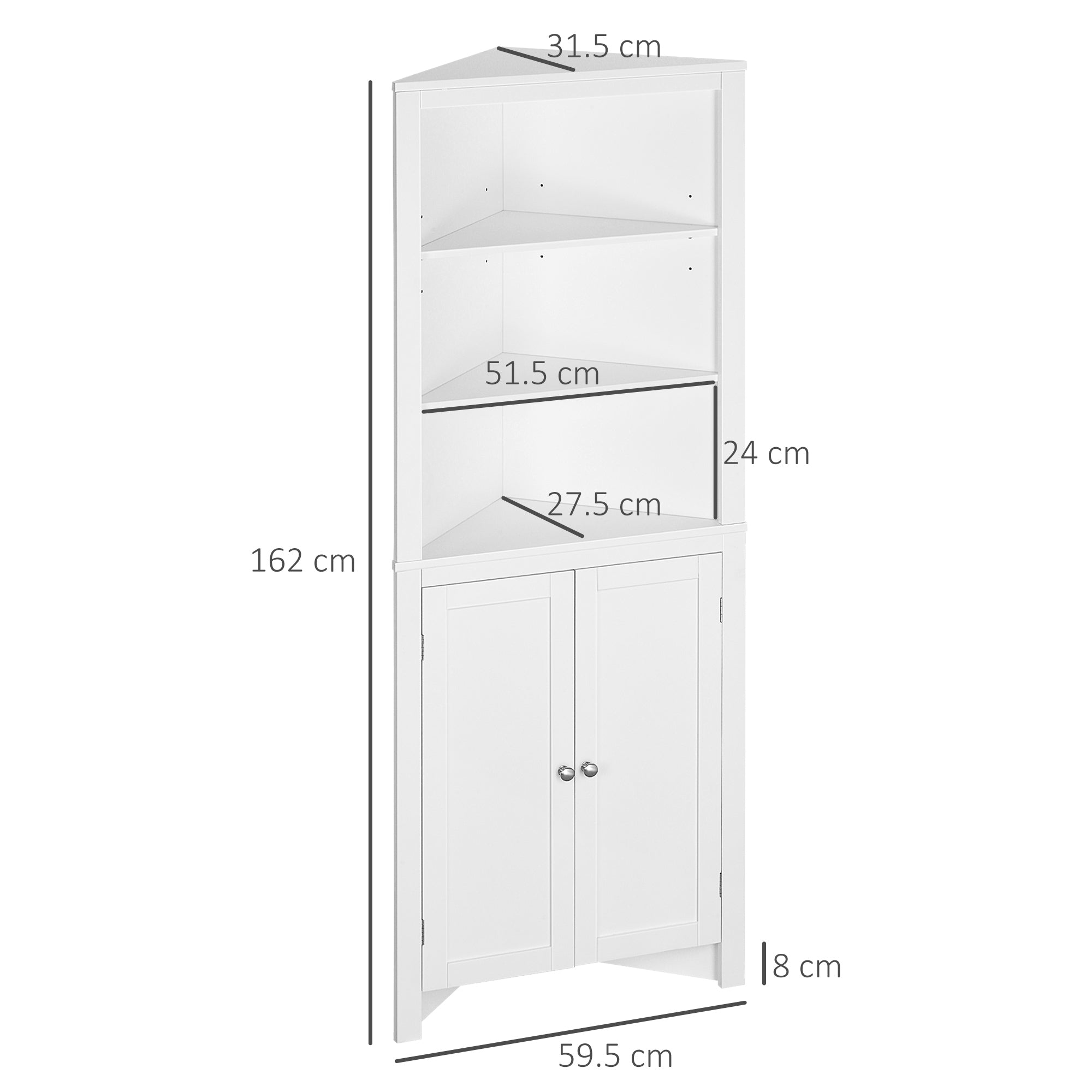 kleankin Triangle Bathroom Cabinet, Corner Bathroom Storage Unit with Cupboard and 3-Tier Shelves, Free Standing, White - North Peak Garden Furniture