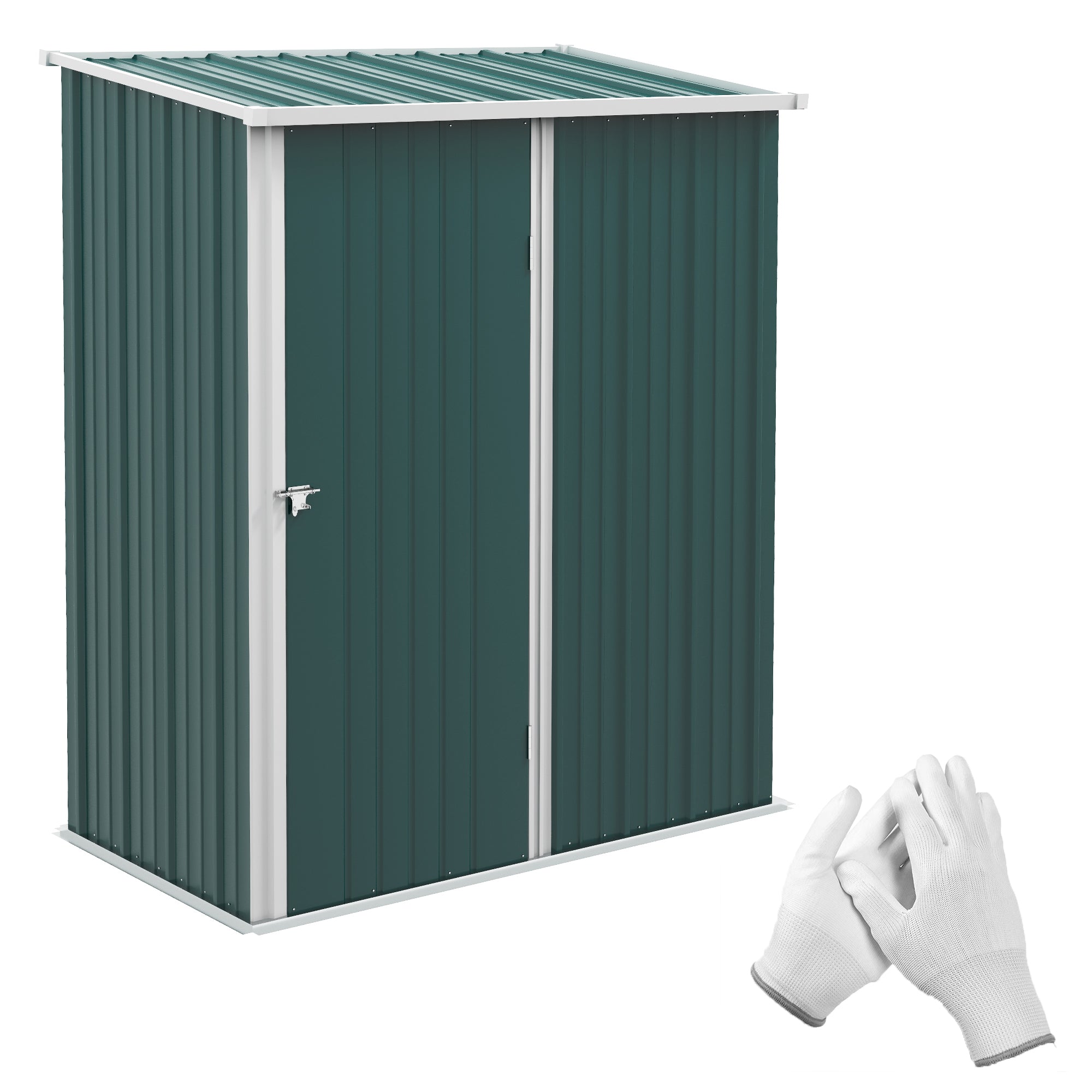 Outsunny Outdoor Storage Shed, Garden Metal Storage Shed w/ Single Door for Garden, Patio, 5.3ft x 3.1ft, Green - North Peak Garden Furniture