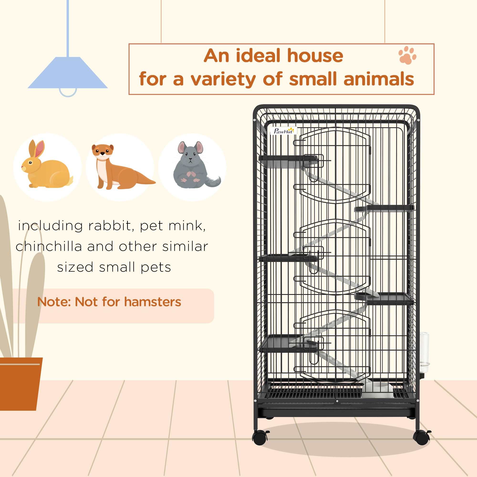 PawHut 6 Levels Removable Small Animal Cage, 131cm - Black - North Peak Garden Furniture