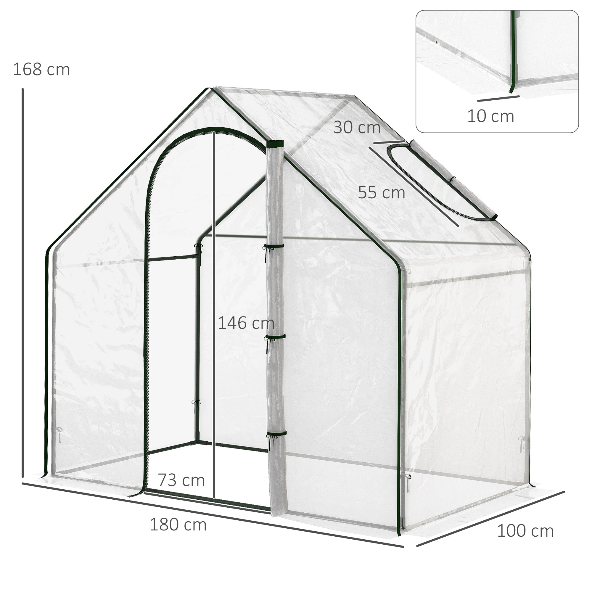 Outsunny Walk In PVC Greenhouse Garden Outdoor Flower Planter Steel Frame w/ Zipped Door & Window 180 x 100 x 168CM White - North Peak Garden Furniture