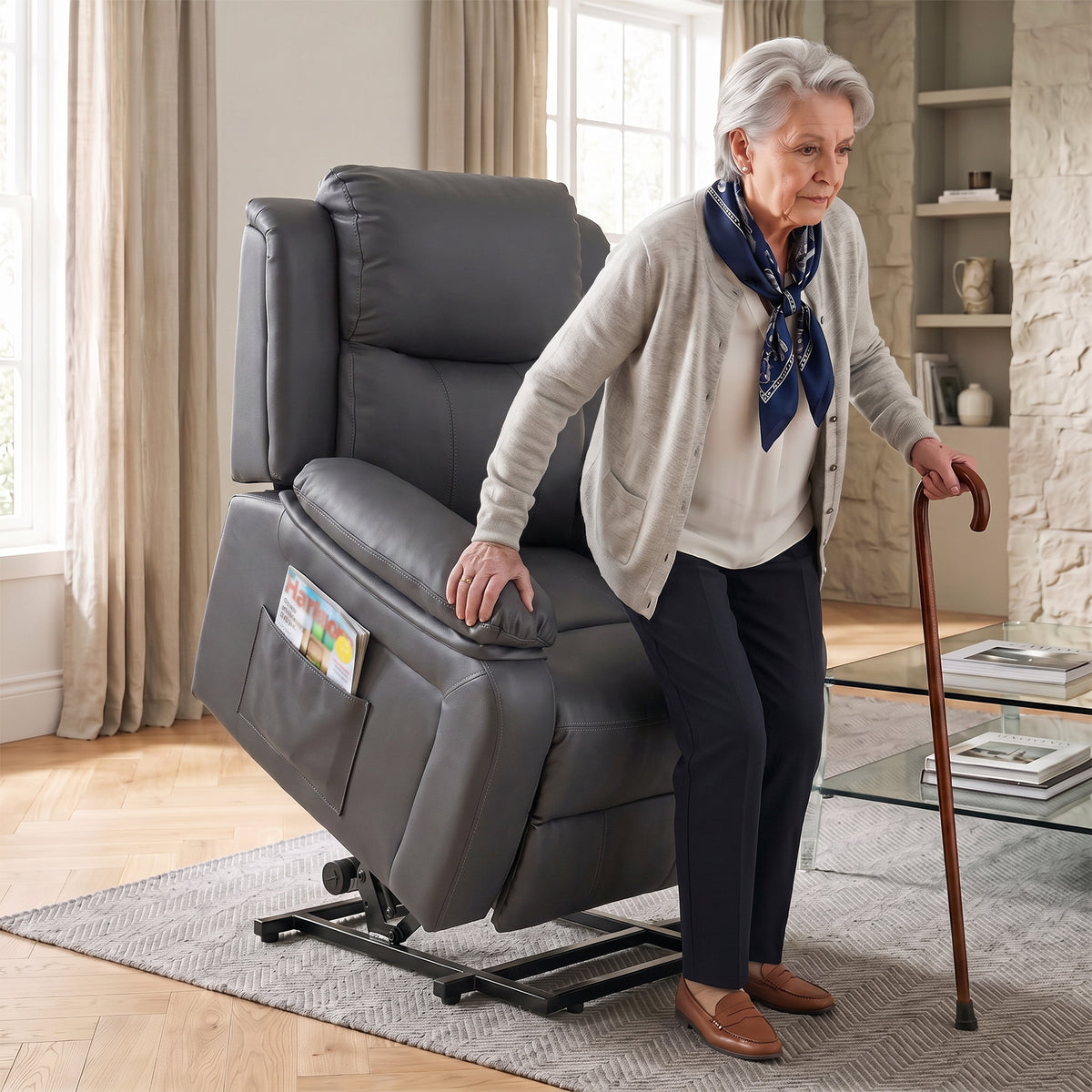 HOMCOM Riser and Recliner Chair with Vibration Massage, PU Leather Power Lift Chair for Elderly, Dark Grey