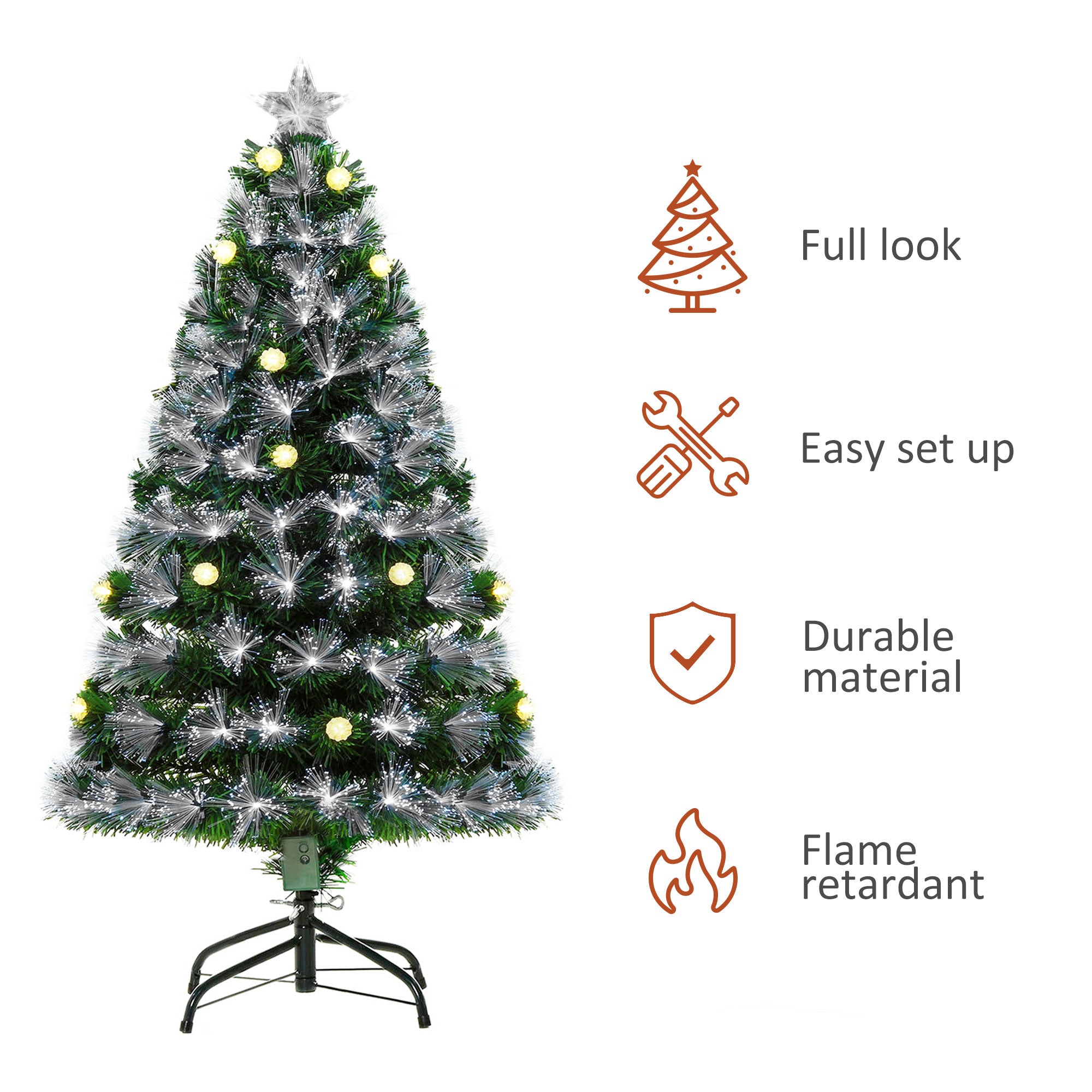 HOMCOM 4ft White Light Artificial Christmas Tree w/ 130 LEDs Star Topper Tri-Base Full Bodied Seasonal Decoration Pre-Lit Home - North Peak Garden Furniture