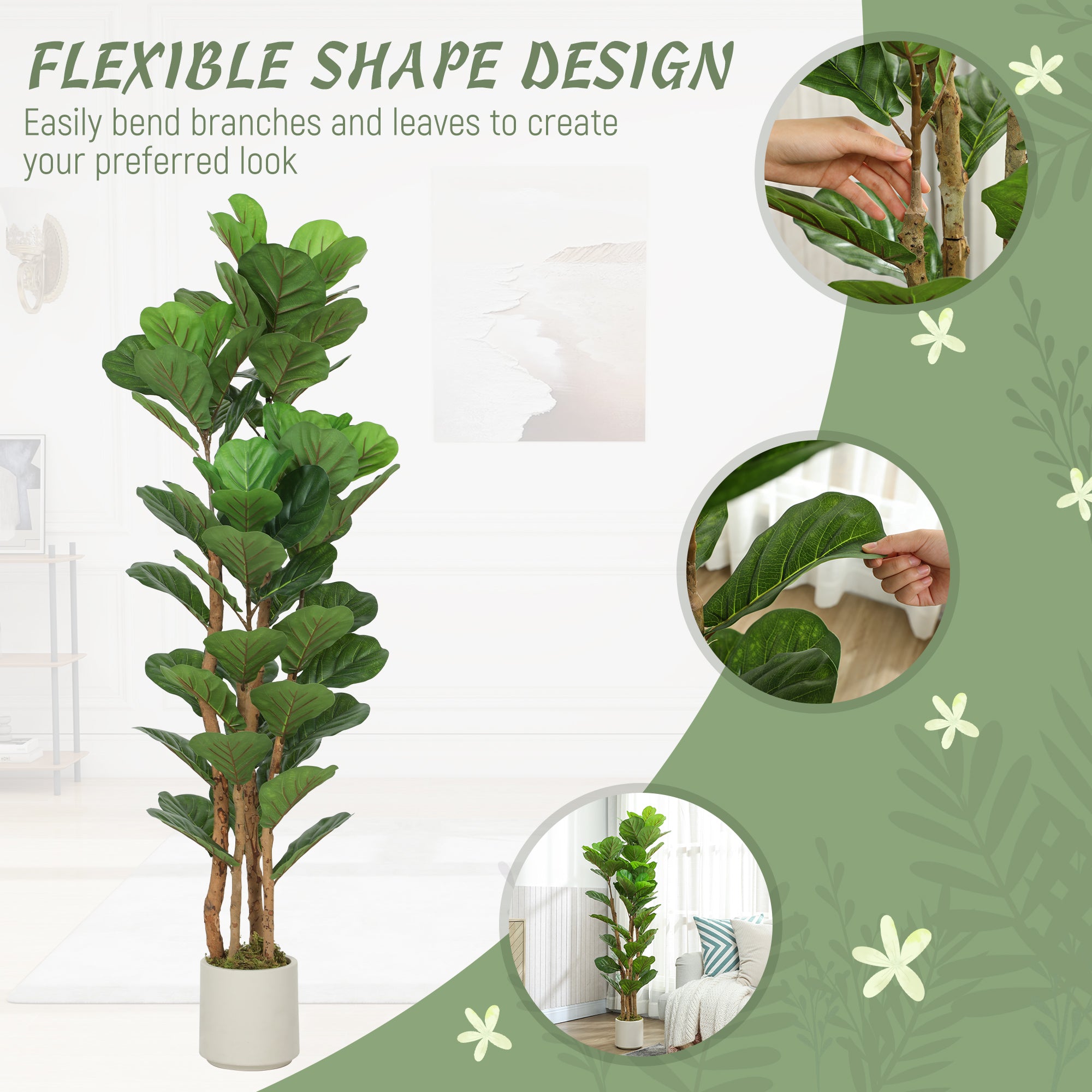 HOMCOM 150cm Artificial Fiddle Leaf Fig Tree - Green
