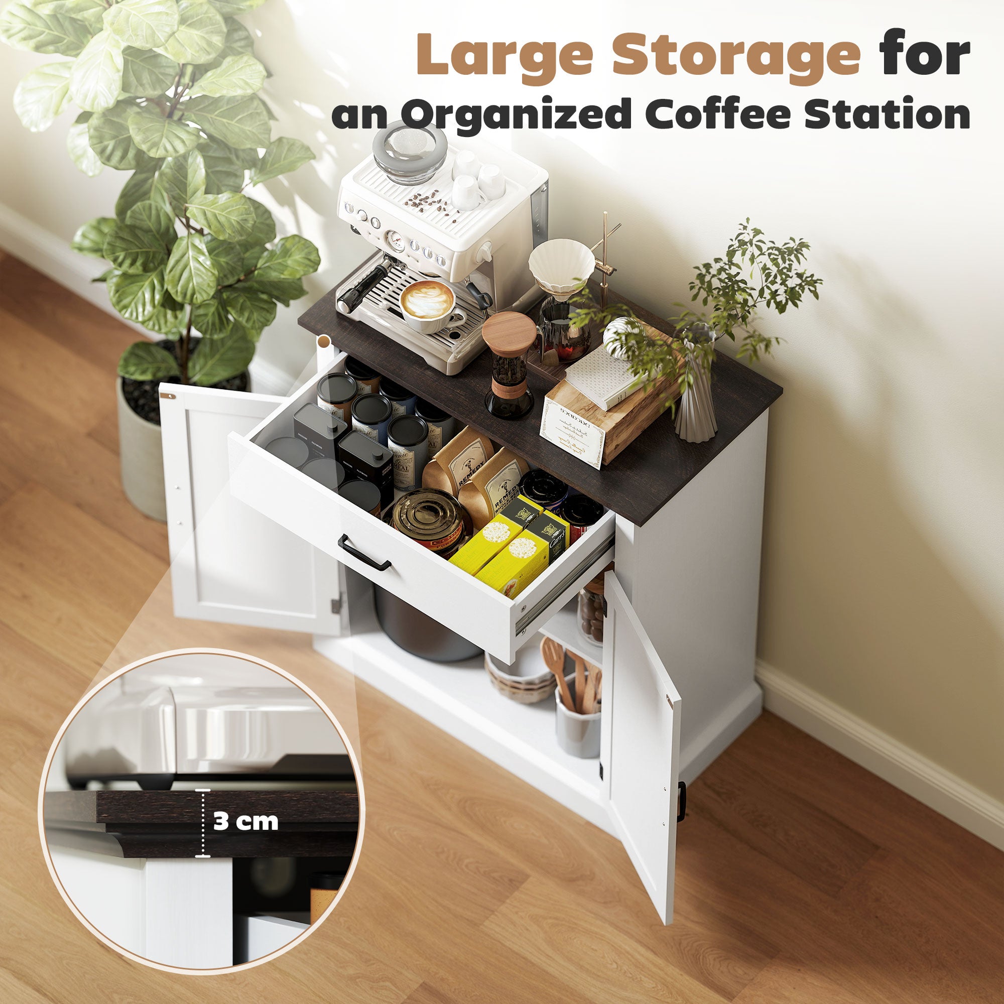 HOMCOM Farmhouse Sideboard with 3 cm Thick Top 2 Barn Doors - White - North Peak Garden Furniture