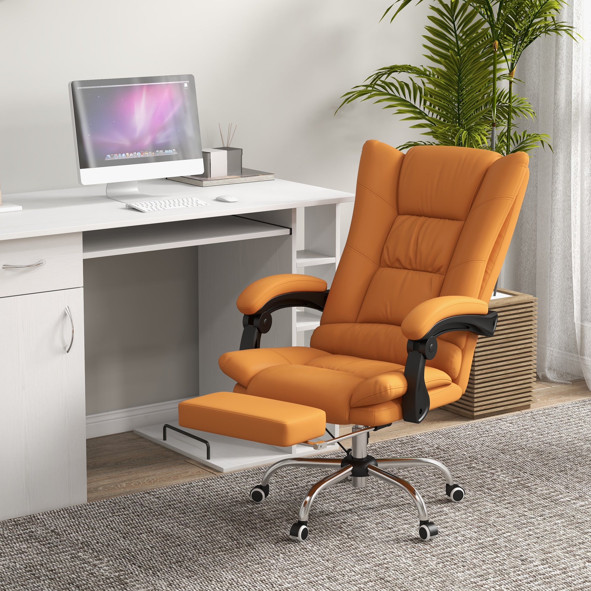 Vinsetto Office Chair, Ergonomic Desk Chair with 4-Point Vibration Massage and Lumbar Heating, PU Leather Computer Chair with 135° Reclining Back and Footrest, Orange