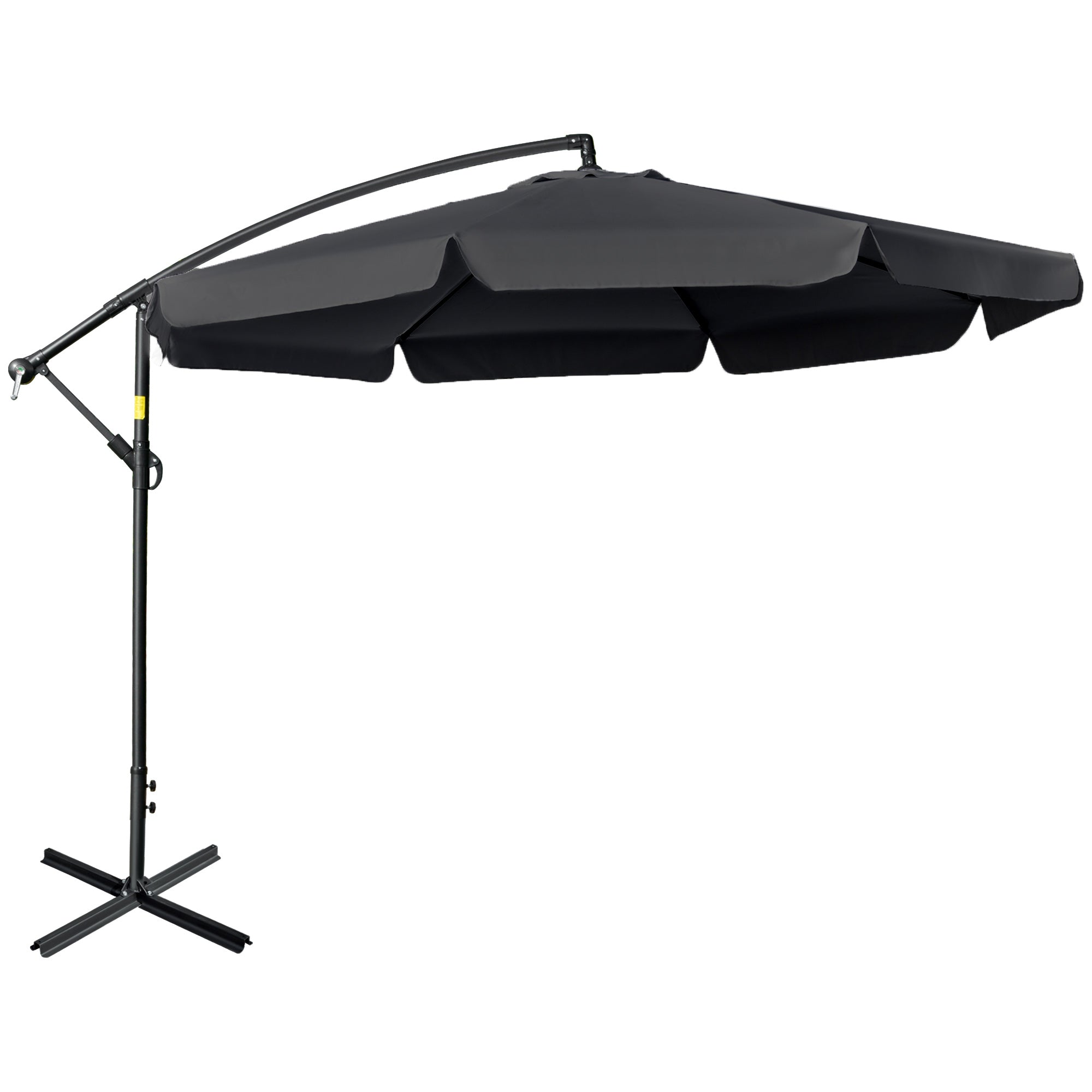 Outsunny 2.7m Garden Banana Parasol Cantilever Umbrella with Crank Handle and Cross Base for Outdoor, Hanging Sun Shade, Black - North Peak Garden Furniture