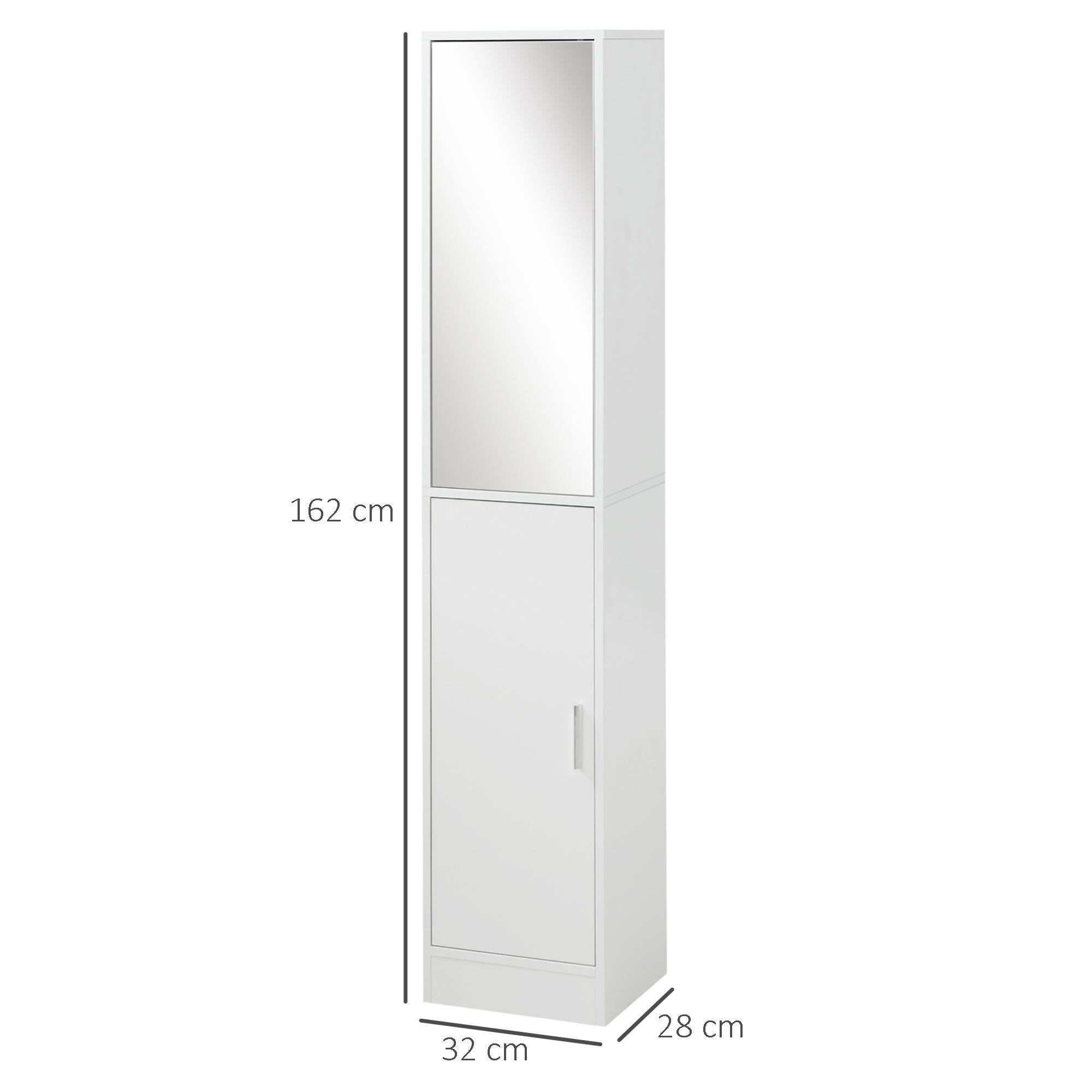 kleankin Tall Mirrored Bathroom Cabinet, Bathroom Storage Cupboard, Floor Standing Tallboy Unit with Adjustable Shelf, White