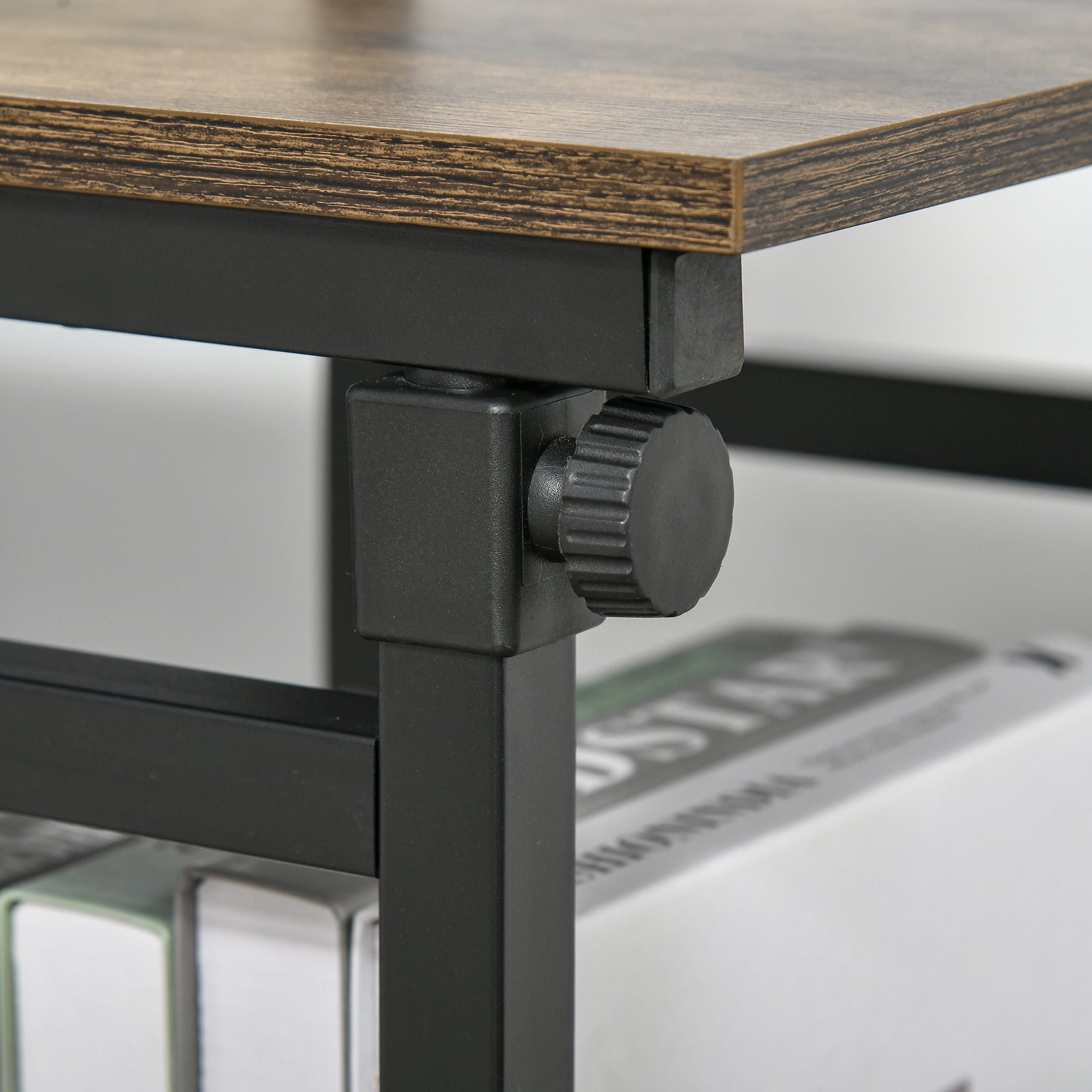HOMCOM C-Shaped Side Table Industrial Mobile Rolling End Desk with 3-Tier Storage Shelving, Adjustable Height, Wheels - North Peak Garden Furniture