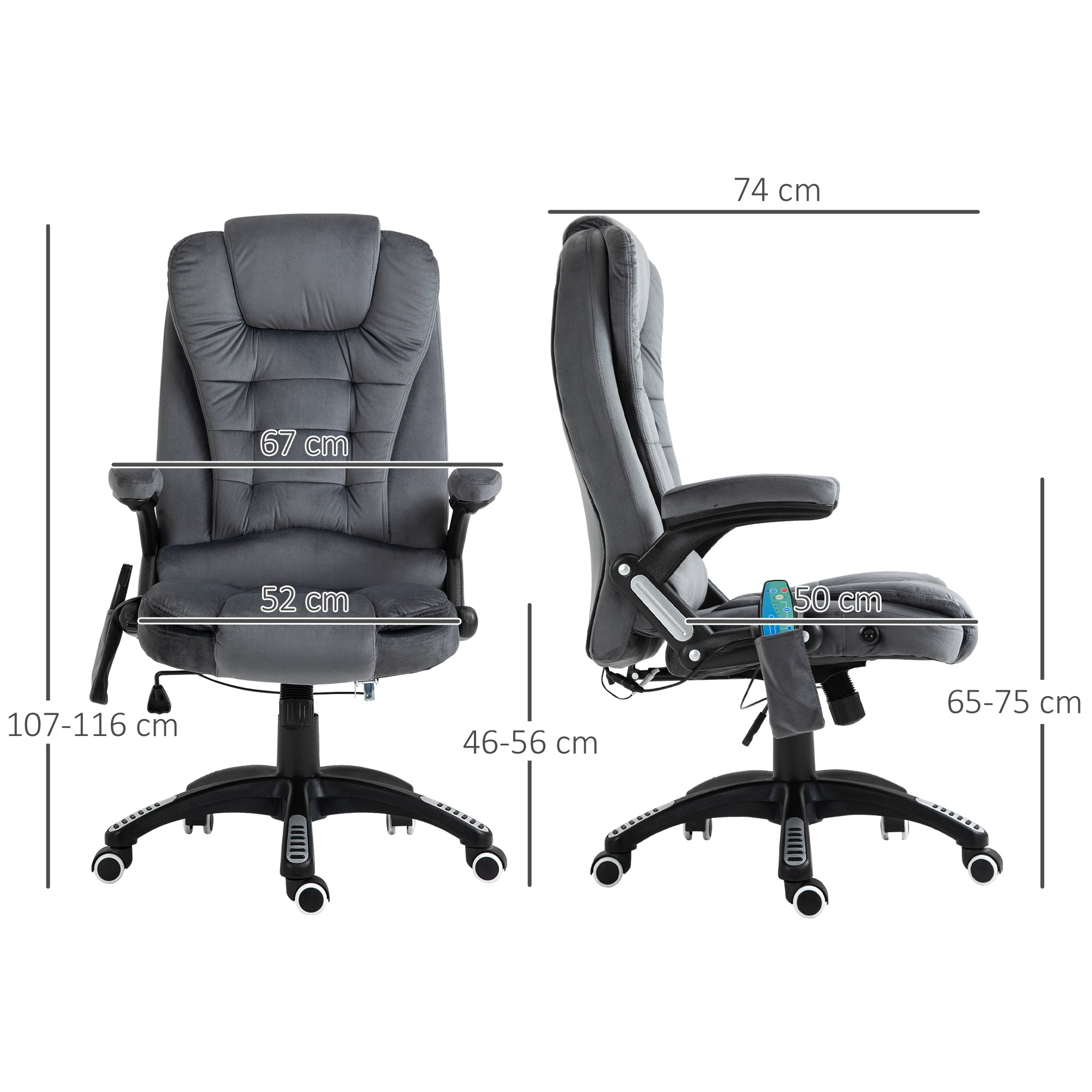 Vinsetto Massage Recliner Chair Heated Office Chair with Six Massage Points Velvet-Feel Fabric 360° Swivel Wheels Grey - North Peak Garden Furniture