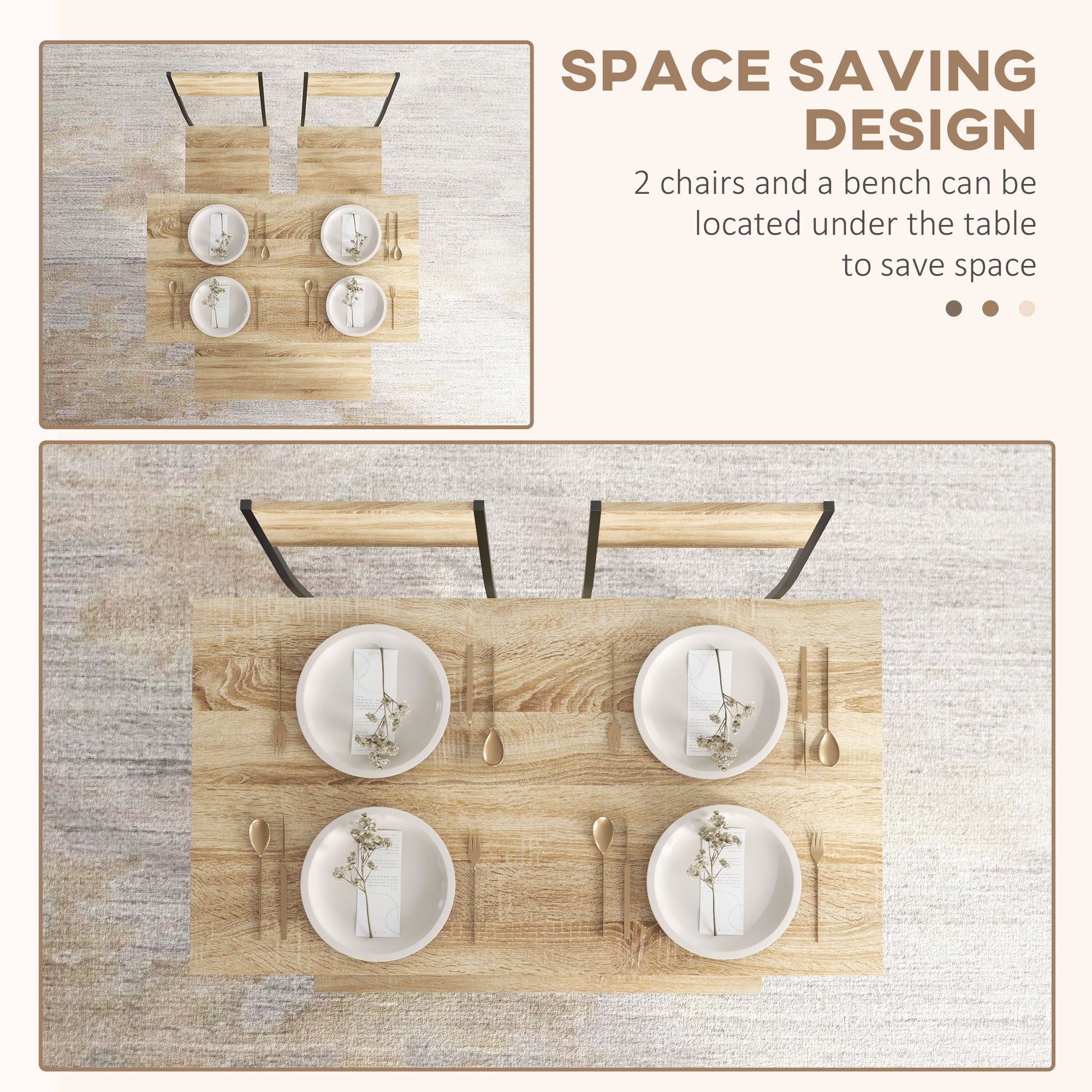 HOMCOM Four-Piece Dining Set, With Table, Chairs and Bench - North Peak Garden Furniture