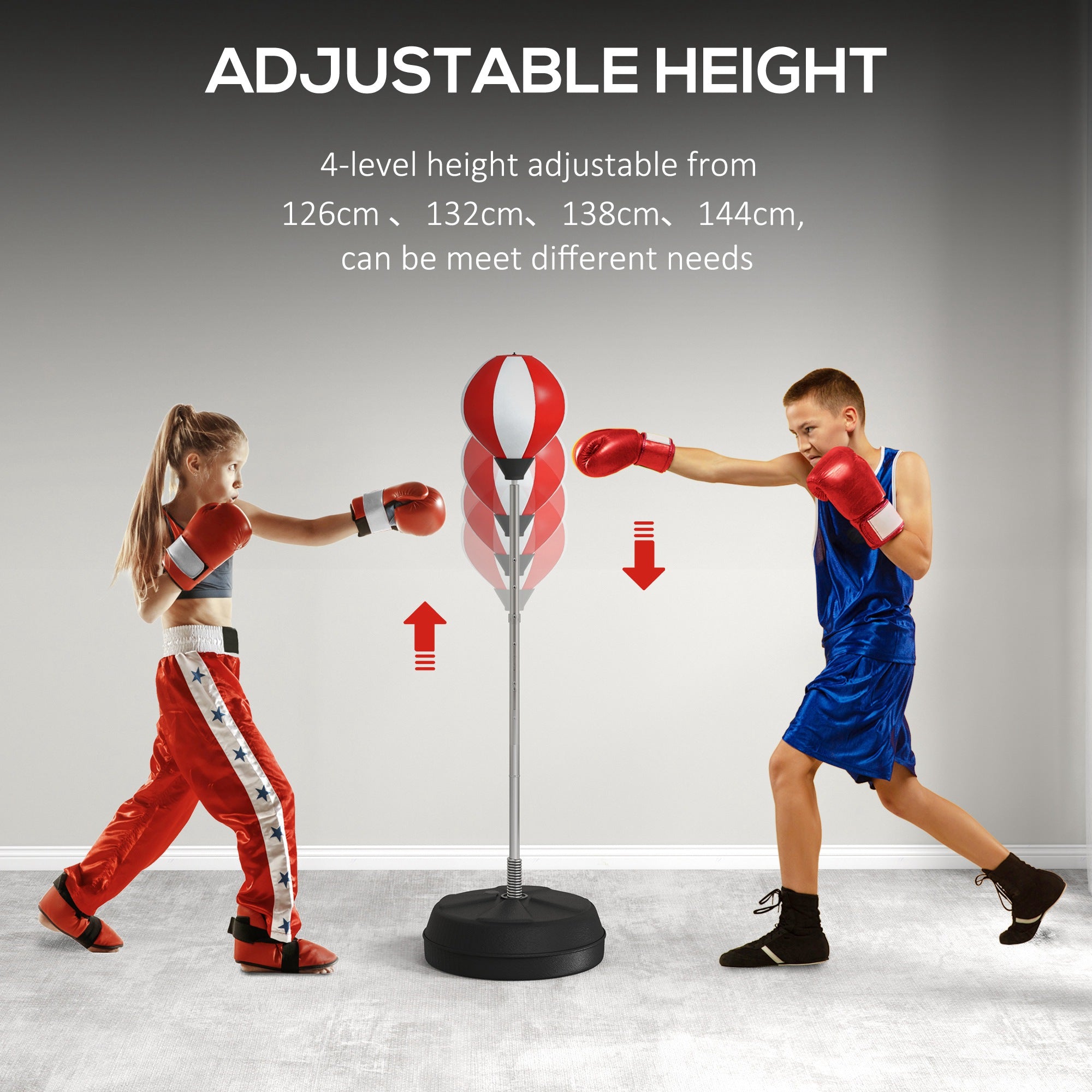HOMCOM Punching Bag with Stand, Free Standing Boxing Set, Speed Bag with Speedball Adjustable Height from 126cm to 144cm for Teens, Red - North Peak Garden Furniture