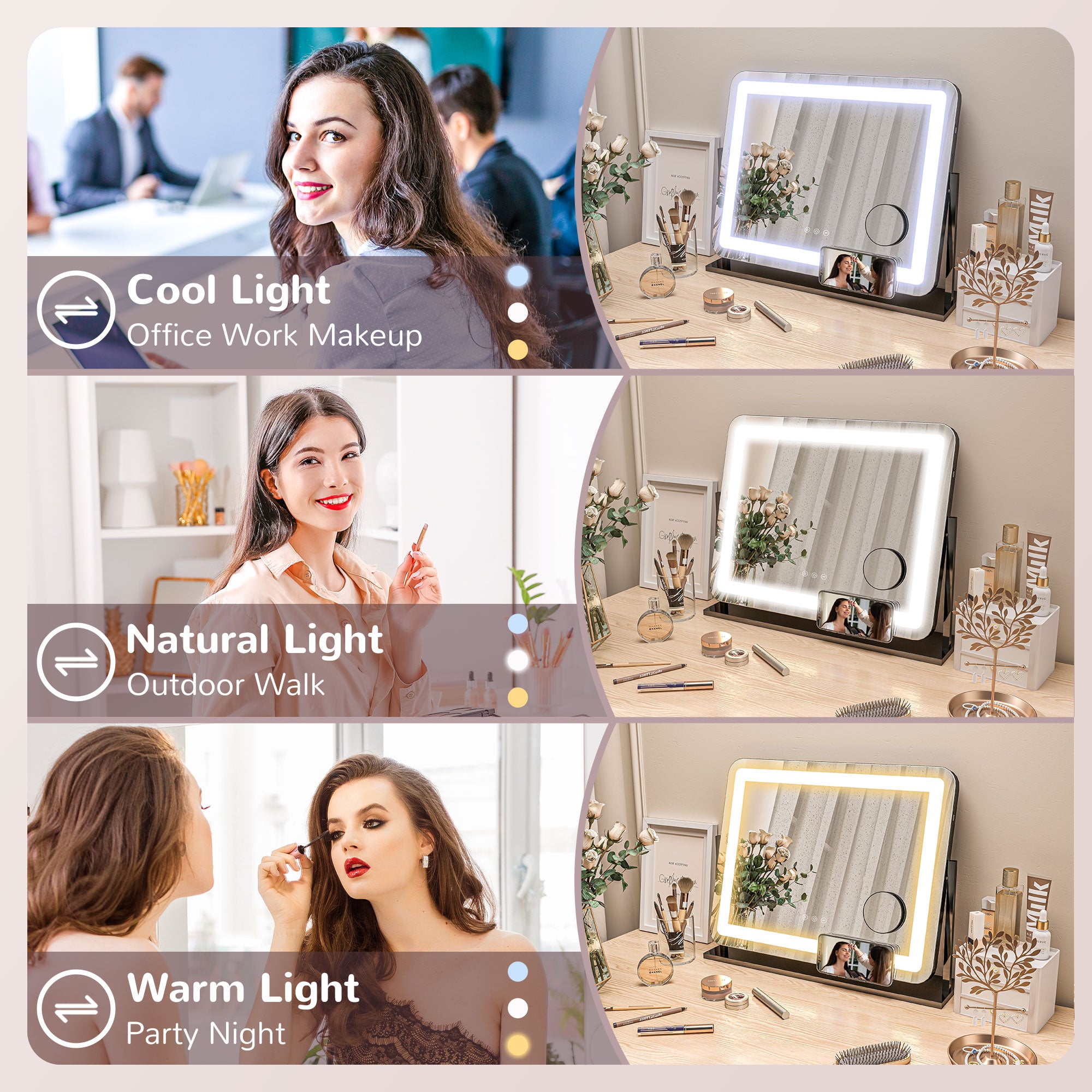 HOMCOM LED Light Tabletop Makeup Mirror, with Adjustable Settings - North Peak Garden Furniture