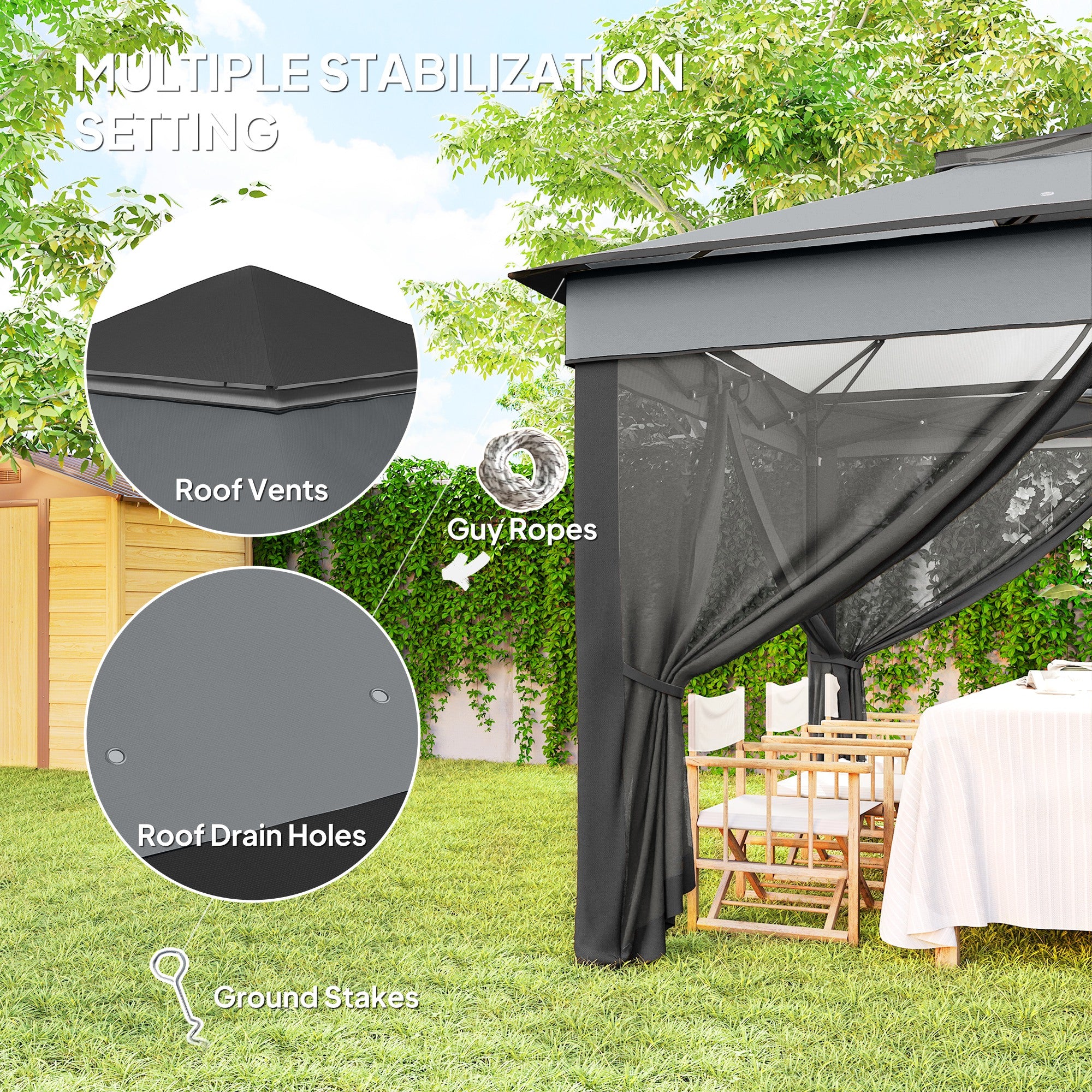 Outsunny 3 x 3(m) Pop Up Gazebo, Height Adjustable Instant Event Shelter with Netting and Carrying Bag, Grey - North Peak Garden Furniture