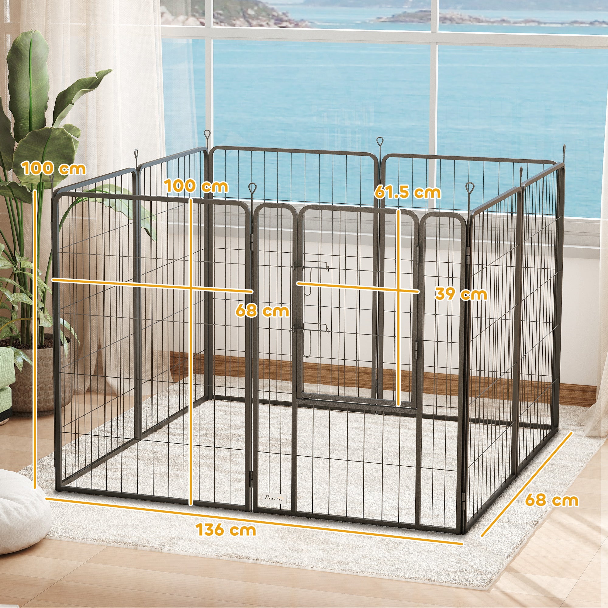 PawHut 8 Panels Heavy Duty Dog Playpen with Door Indoor Outdoor, for Large Dogs, 100cm High - North Peak Garden Furniture
