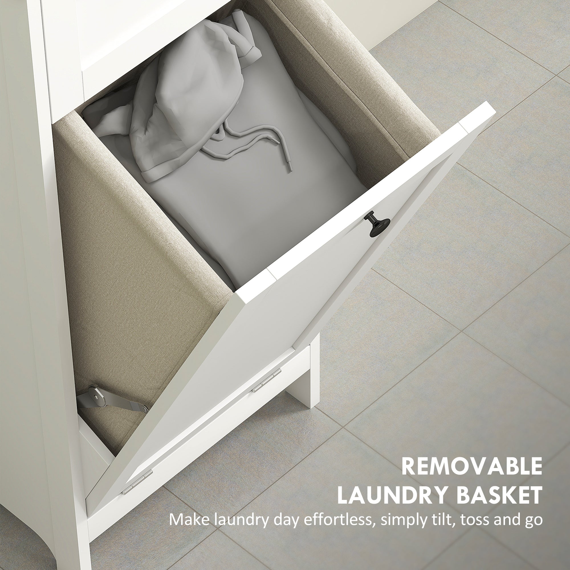 HOMCOM Tall Bathroom Cabinet with Tilt-Out Laundry Basket - White - North Peak Garden Furniture