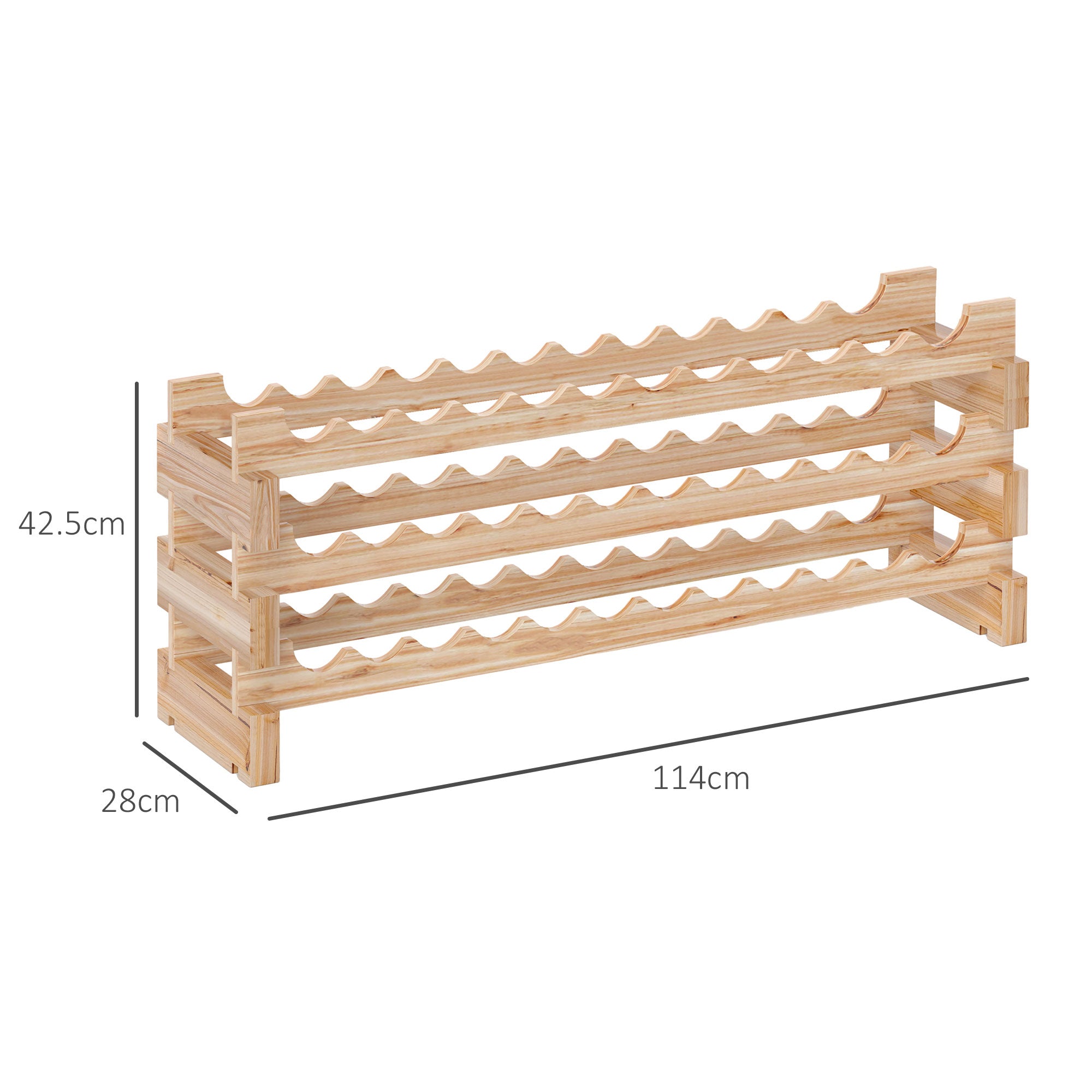 HOMCOM Three-Tier, 36 Bottle Wooden Wine Rack - Natural - North Peak Garden Furniture