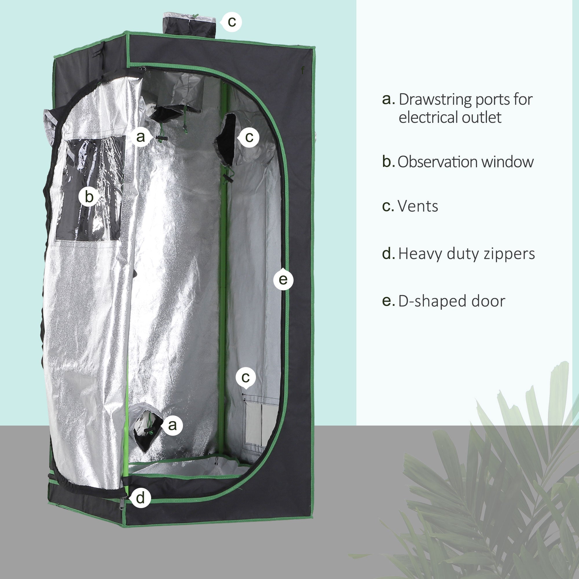 Outsunny Hydroponic Plant Grow Tent  W/ Window Tool Bag, 60L x 60W x 140Hcm-Black/Green