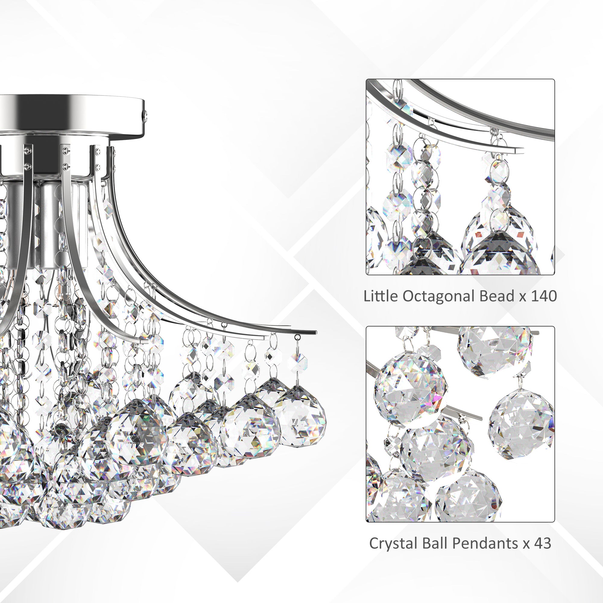 HOMCOM 3 Lights Mordern Style Ceiling Chandelier Pendant Crystal Light w/ Transparent K9 Crystal Droplets D40 X 28H (CM) - North Peak Garden Furniture
