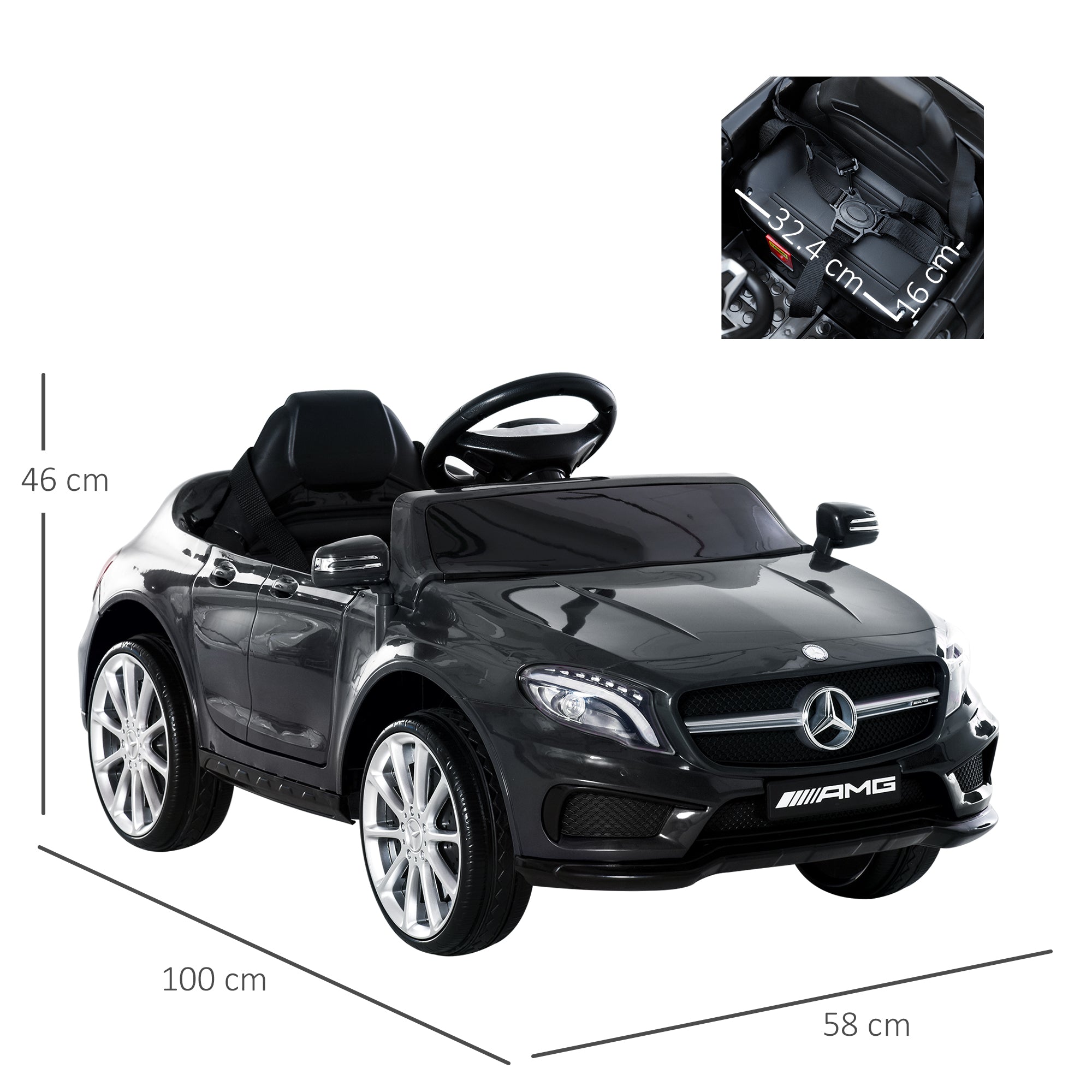 HOMCOM Mercedes Benz GLA Licensed 6V Kids Electric Ride On Car Toy with Remote Control Music Headlight for 3 Years Old Black