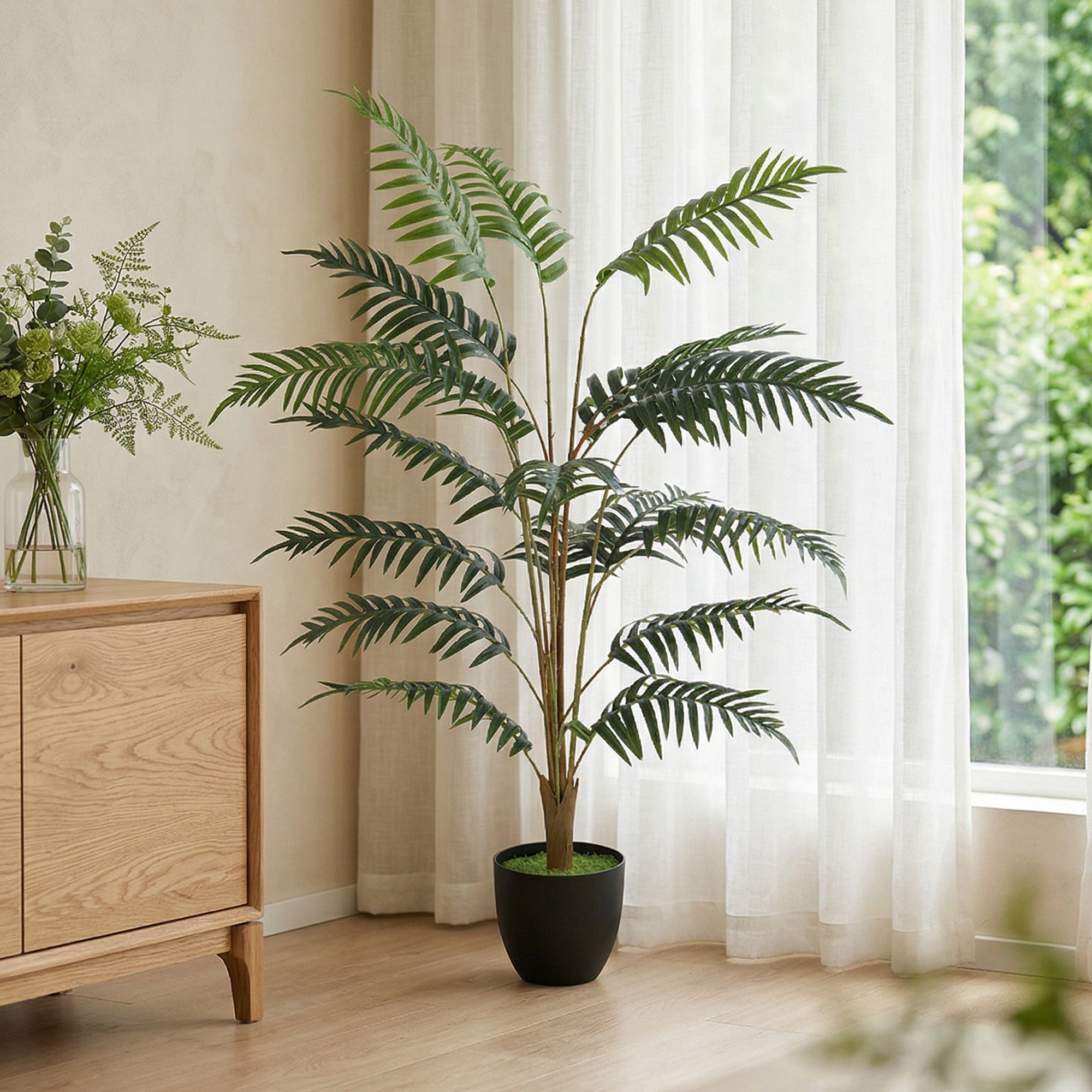 HOMCOM Artificial Fern Topiary Tree, Realistic Artificial Plant in Cement Pot, Fake Plant, 120cm
