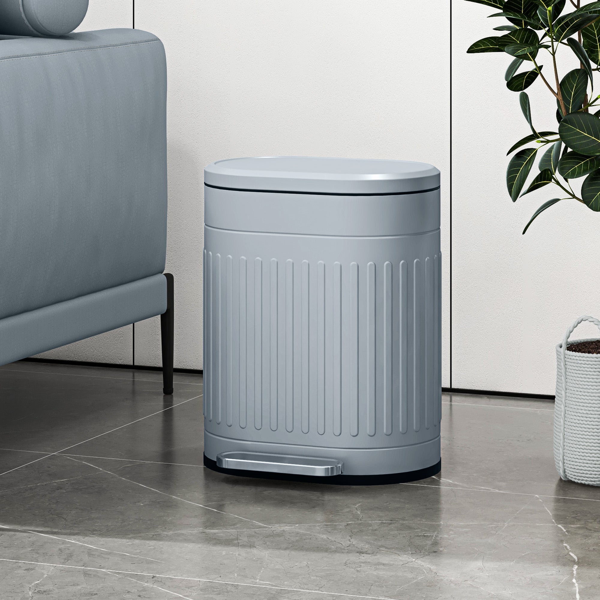 HOMCOM 20L Metal Kitchen Bin, with Soft-Close Lid - Grey - North Peak Garden Furniture