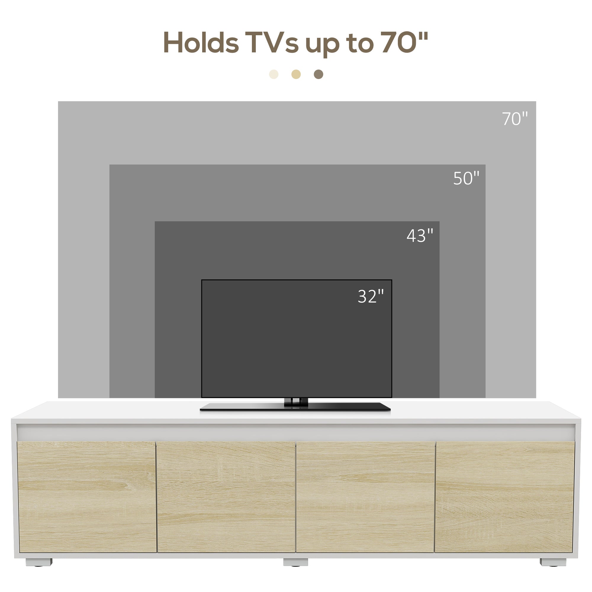 HOMCOM 2 Pieces TV Unit Set with Wall Cabinet, Freestanding Unit for 70-inch TVs, Wall Mounted Storage Cupboard, with Adjustable shelves