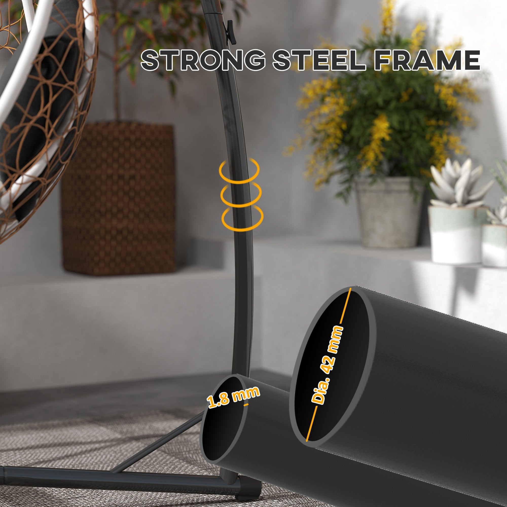 Outsunny Hammock Chair Stand Only, Hanging Chair Stand with X-Shape Base, Heavy Duty Steel Single Hammock Egg Swing Frame for Indoor Outdoor, 150 KG Load Capacity Black - North Peak Garden Furniture