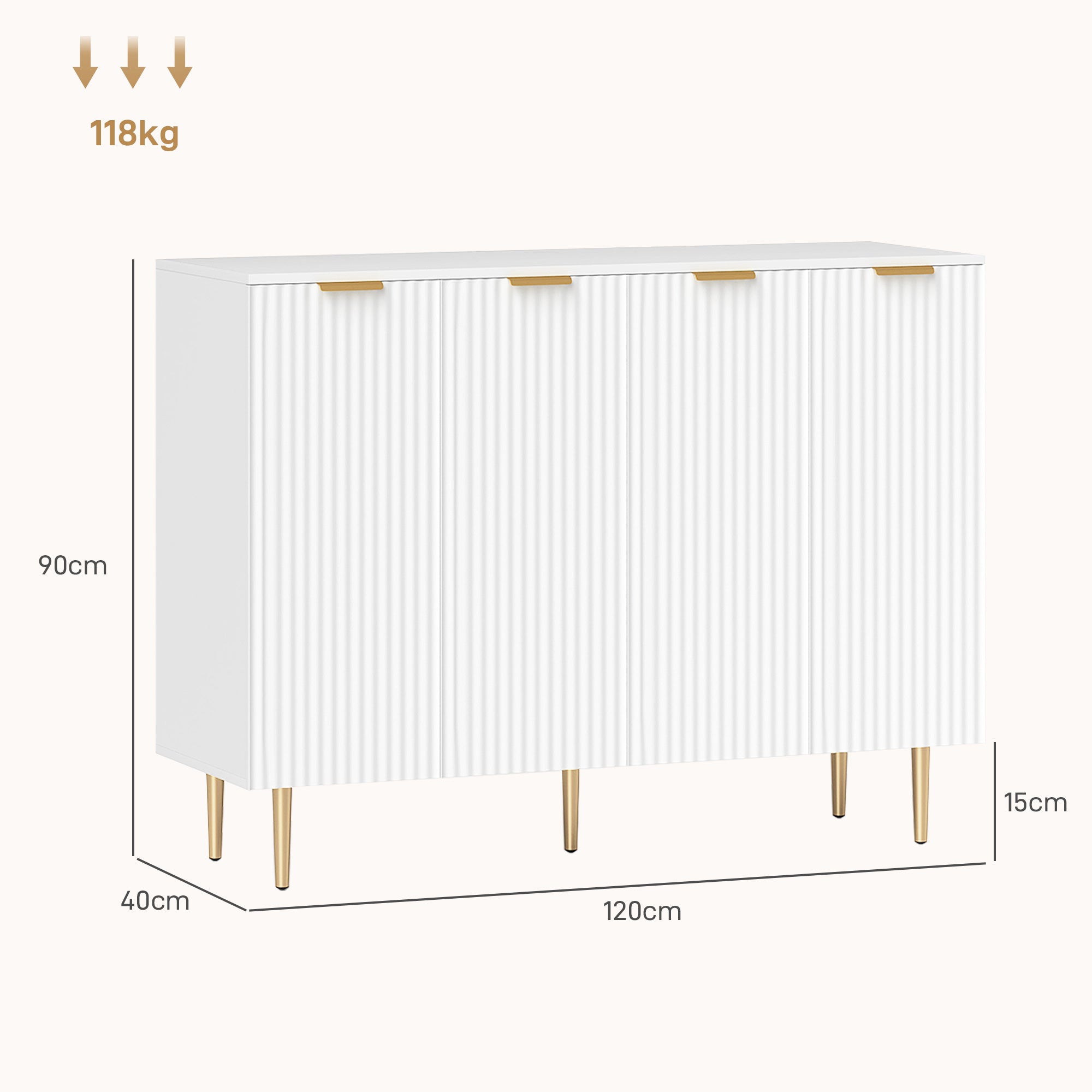 HOMCOM Sideboard Buffet Cabinet, Modern Kitchen Storage Cabinet with 4 Doors and Adjustable Shelves, Living Room Cabinet with Metal Legs for Hallway, White - North Peak Garden Furniture