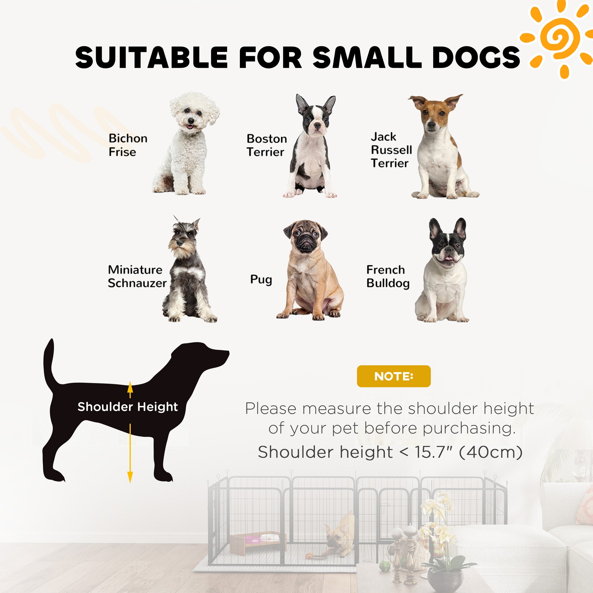 PawHut 12 Panels Heavy Duty Dog Playpen with Doors, for Small Dogs, 60cm High, Black - North Peak Garden Furniture