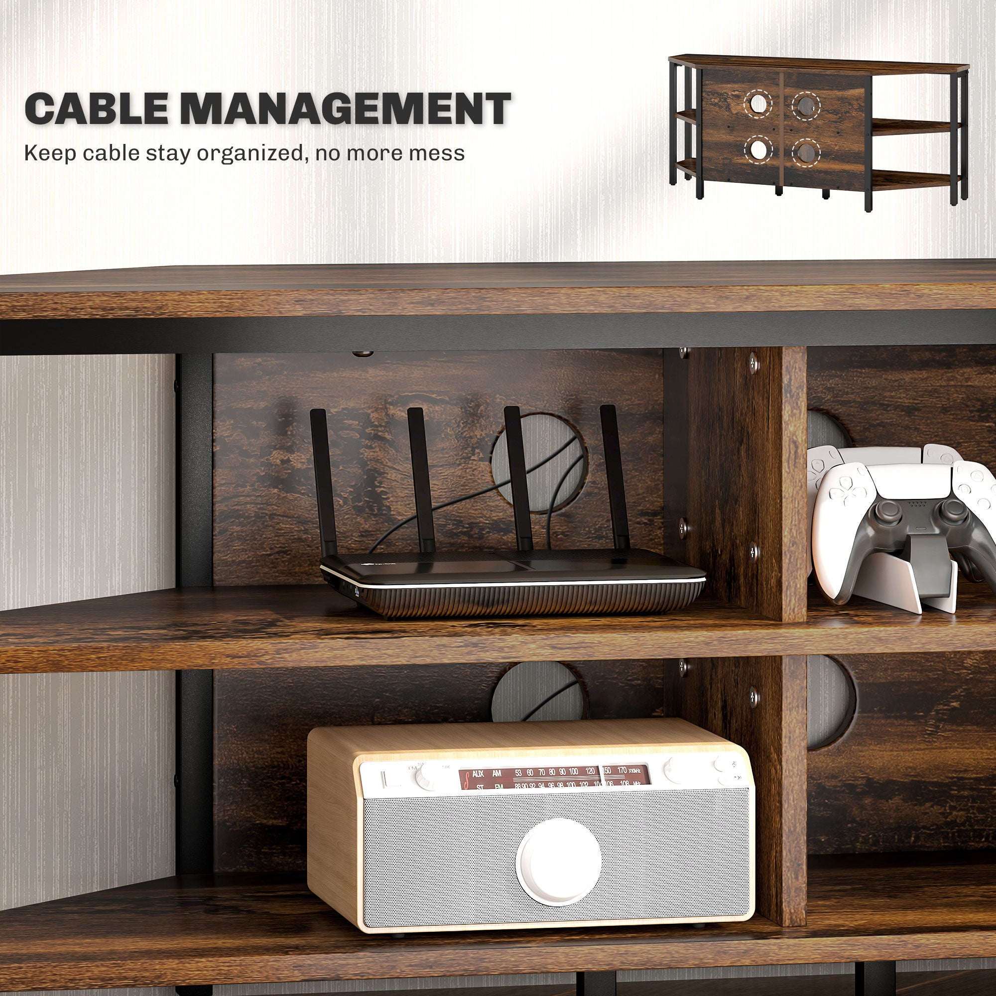HOMCOM Industrial-Style Corner TV Unit - Black/Brown - North Peak Garden Furniture