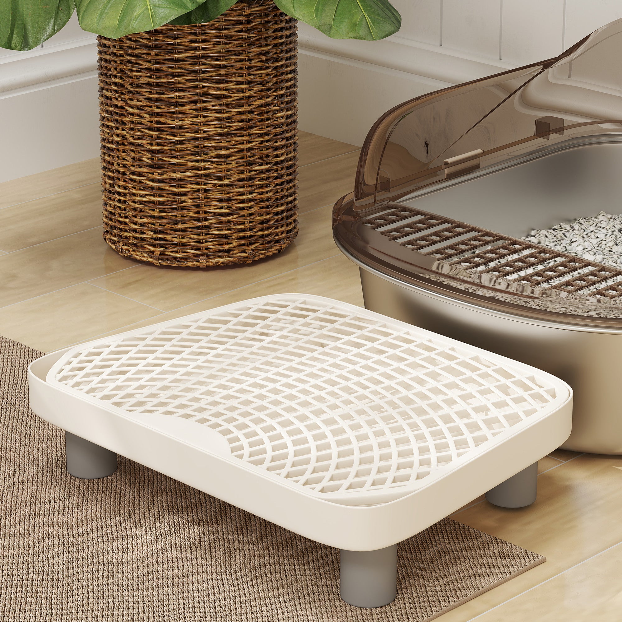 PawHut Stainless Steel Litter Box with Lid, High Wall Sided Enclosure, Pedal, Scoop, Non-Sticky, Anti-Leakage, Easy Cleaning - North Peak Garden Furniture