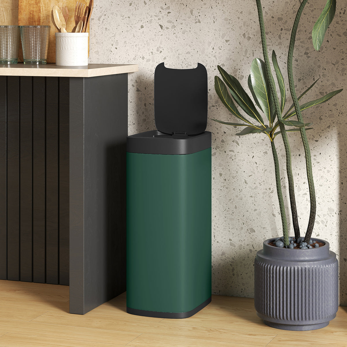 HOMCOM 50L Sensor Bin, Automatic Kitchen Bin, Manual Override, Battery Operated, Inner-Bucket-Free, for Kitchen, Bedroom