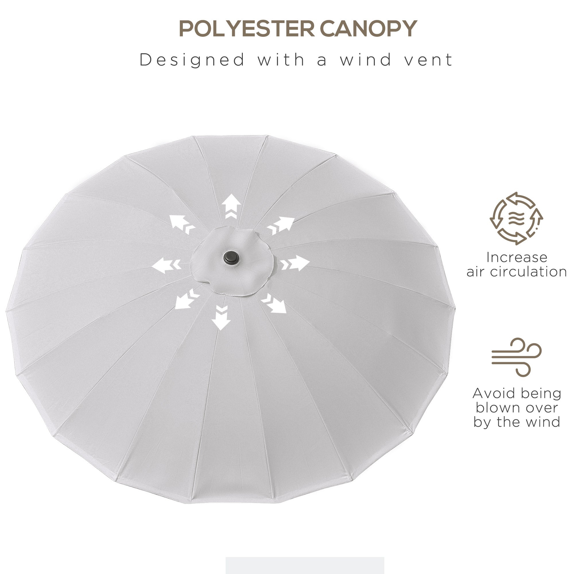 Outsunny 2.5m Tilting Parasol, with Pleated Canopy - Light Grey - North Peak Garden Furniture