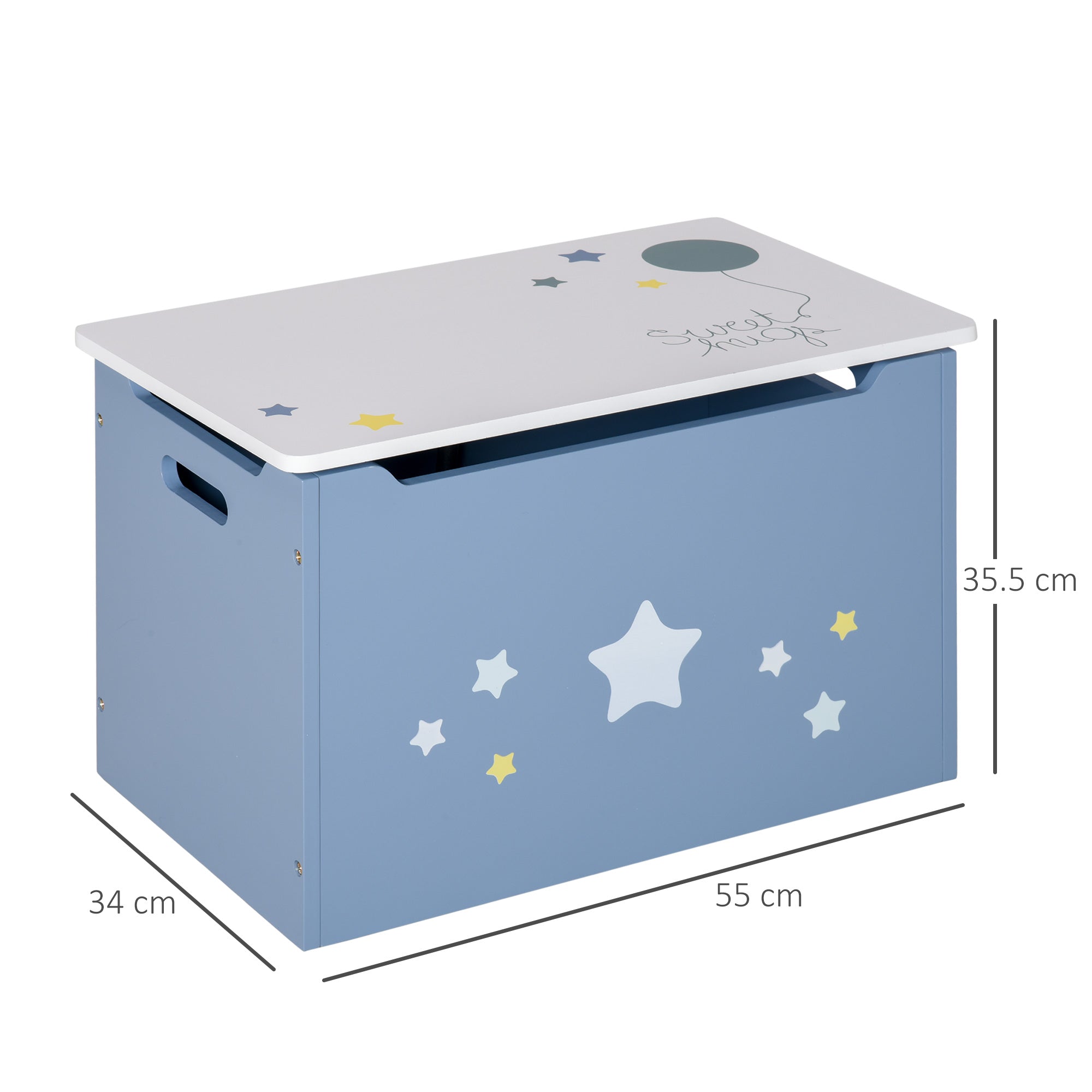 HOMCOM Kids Wooden Toy Box Children Storage Chest Organiser Side Handle Safety Hinge Play Room Furniture Blue - North Peak Garden Furniture