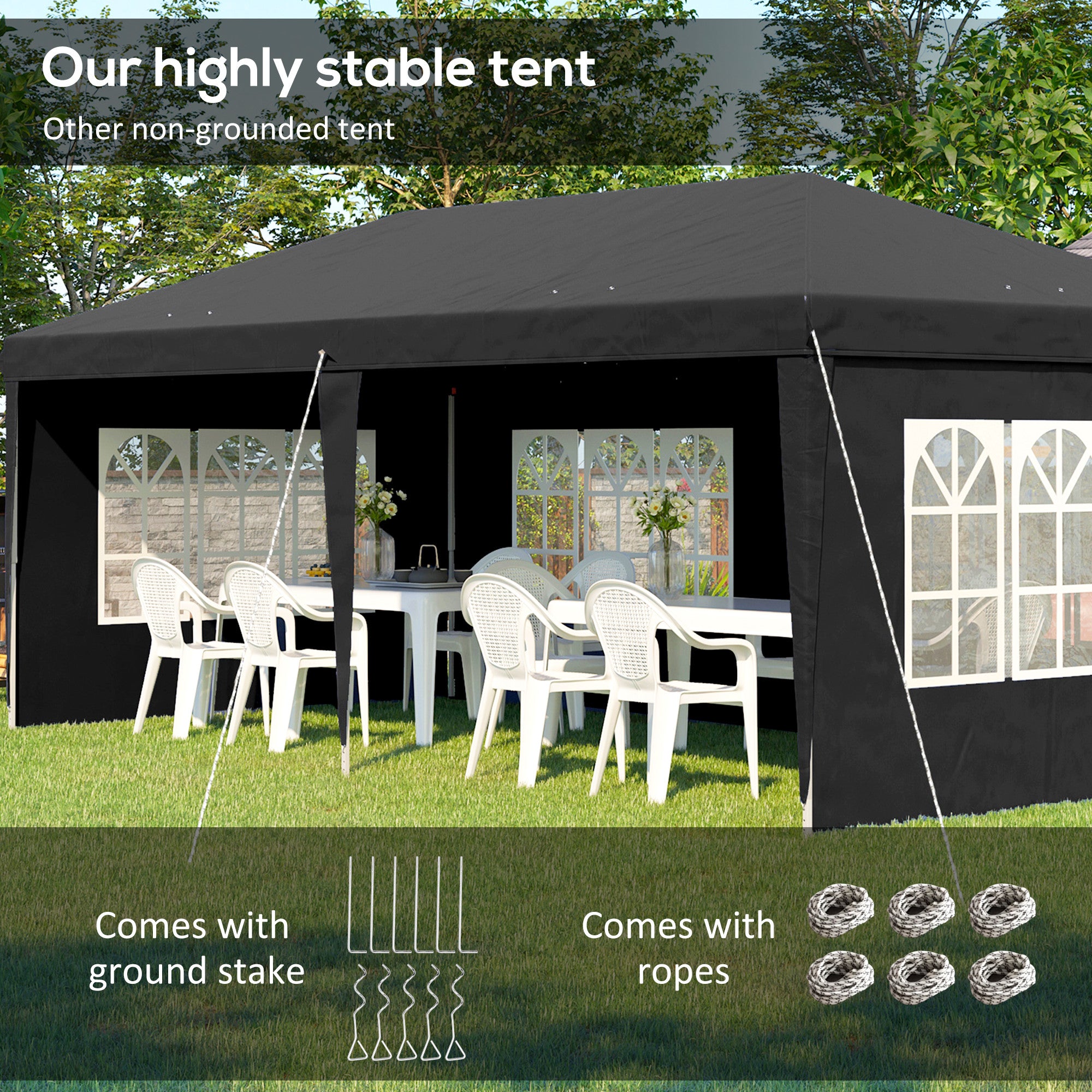 Outsunny 3 x 6m Pop-Up Gazebo, with Removable Walls - Black