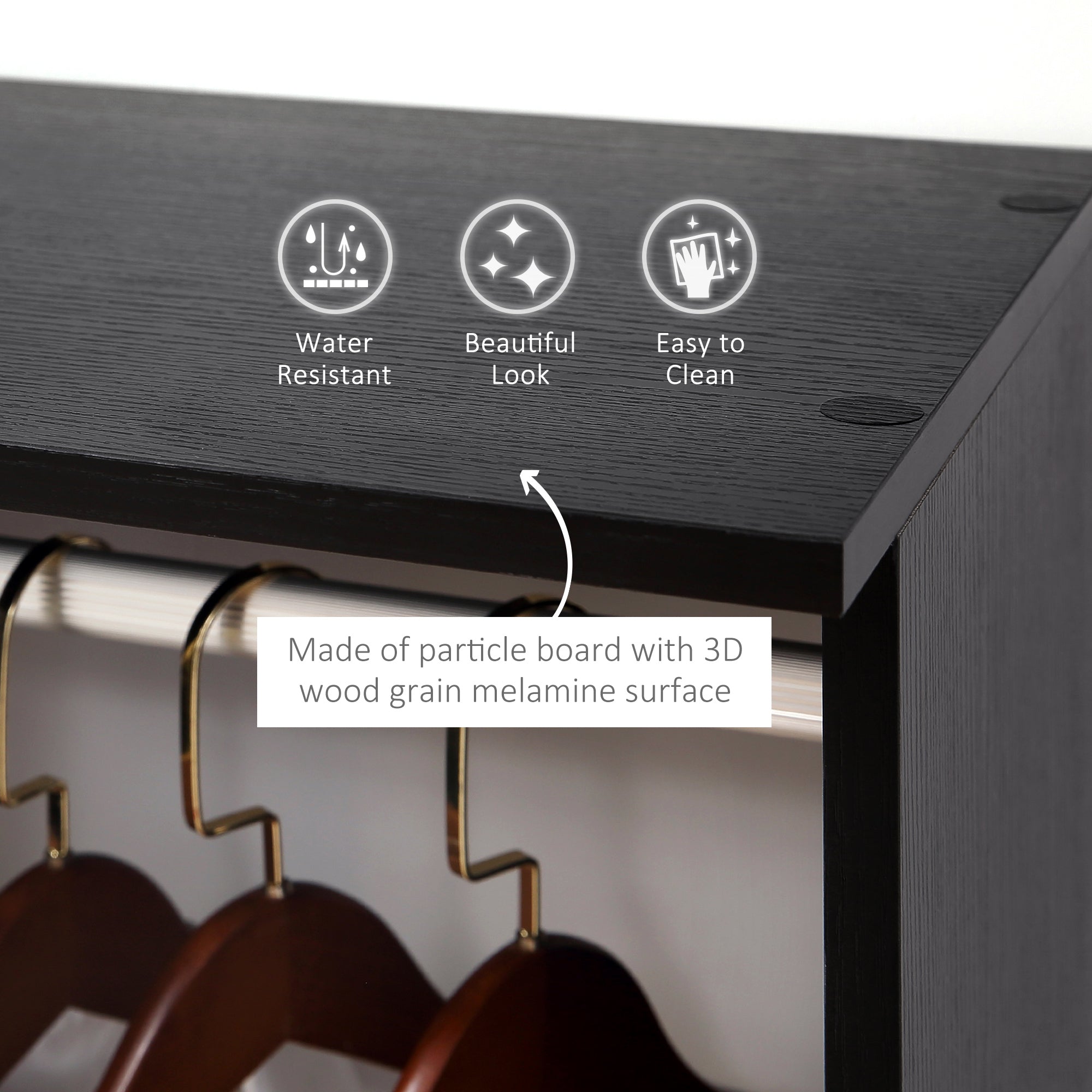 HOMCOM Double Open Wardrobe on Wheels, Bedroom Wardrobe with Clothes Hanging Rails, 3 Storage Shelves, Mobile Garment Rack for Cloakroom, Hallway, Black - North Peak Garden Furniture