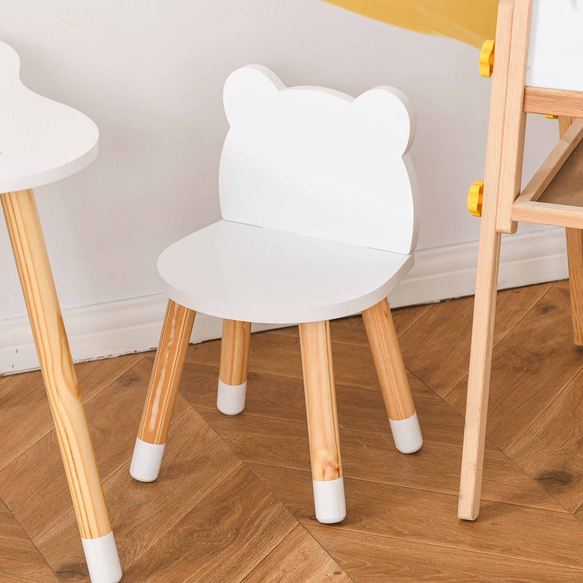 HOMCOM 3-Piece Kids Table and Chair Set with 2 Bear-Shaped Chairs, for Ages 1-4 Years, White - North Peak Garden Furniture