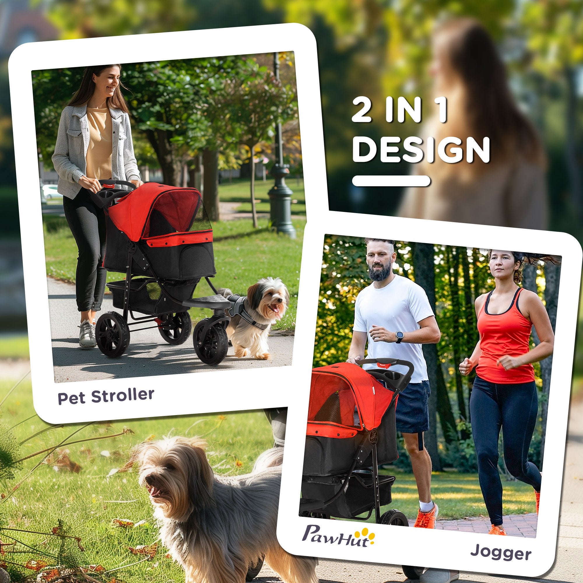 PawHut Dog Pram Dog Stroller Pet Stroller, 3 Wheels Dog Pushchair with Brake, for Small Miniature Dogs, Cats, Red - North Peak Garden Furniture