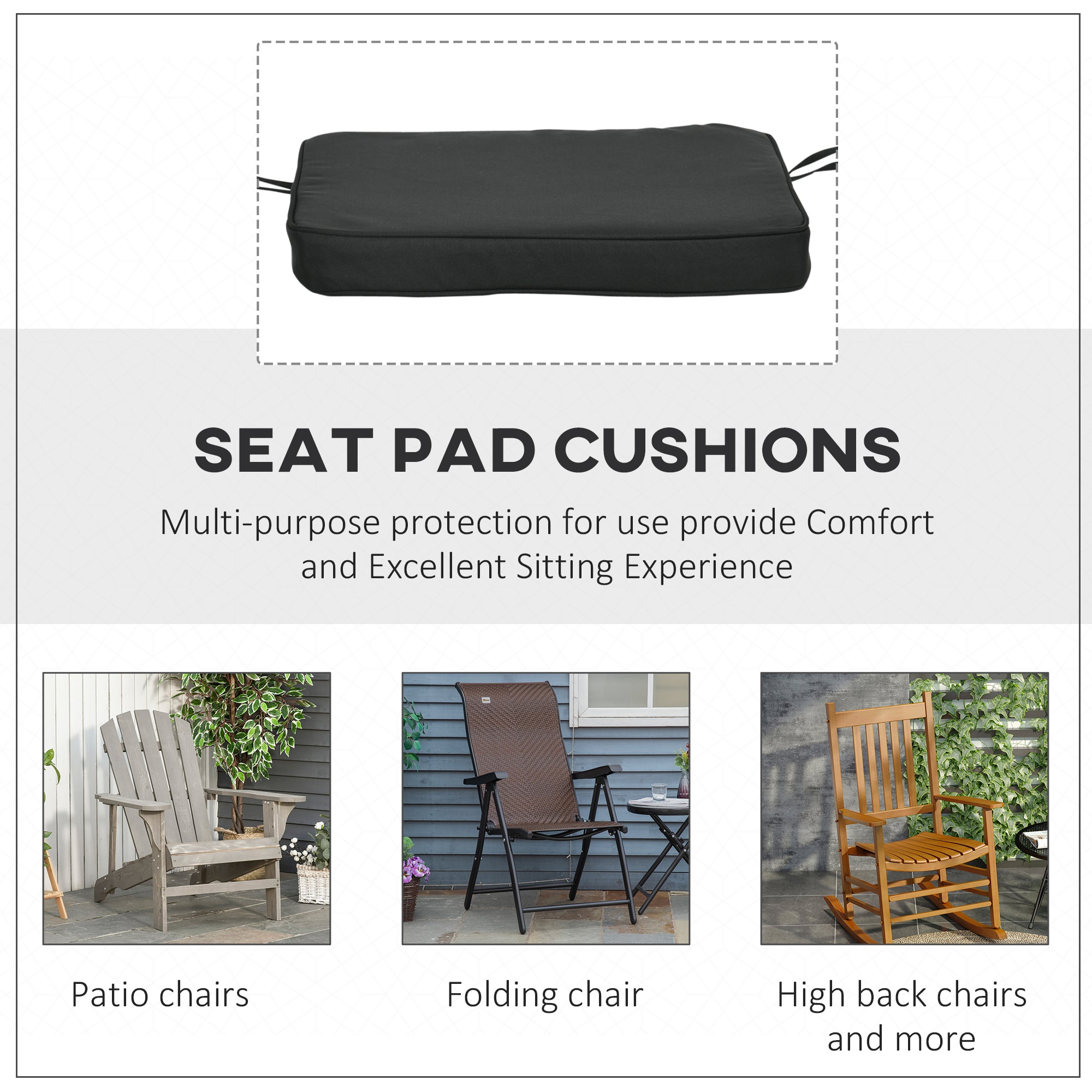 Outsunny Set of 6 Chair Cushion Seat Pads Dining Chair w/ Straps Indoor Outdoor Removable Tie On Garden Patio Black - North Peak Garden Furniture