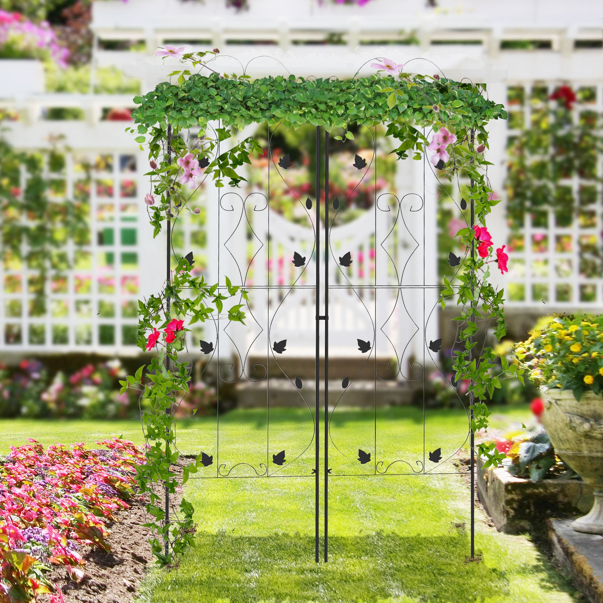 Outsunny Metal Trellis Set of 2, Garden Trellis for Climbing Plants Support Frames, Leaf Design