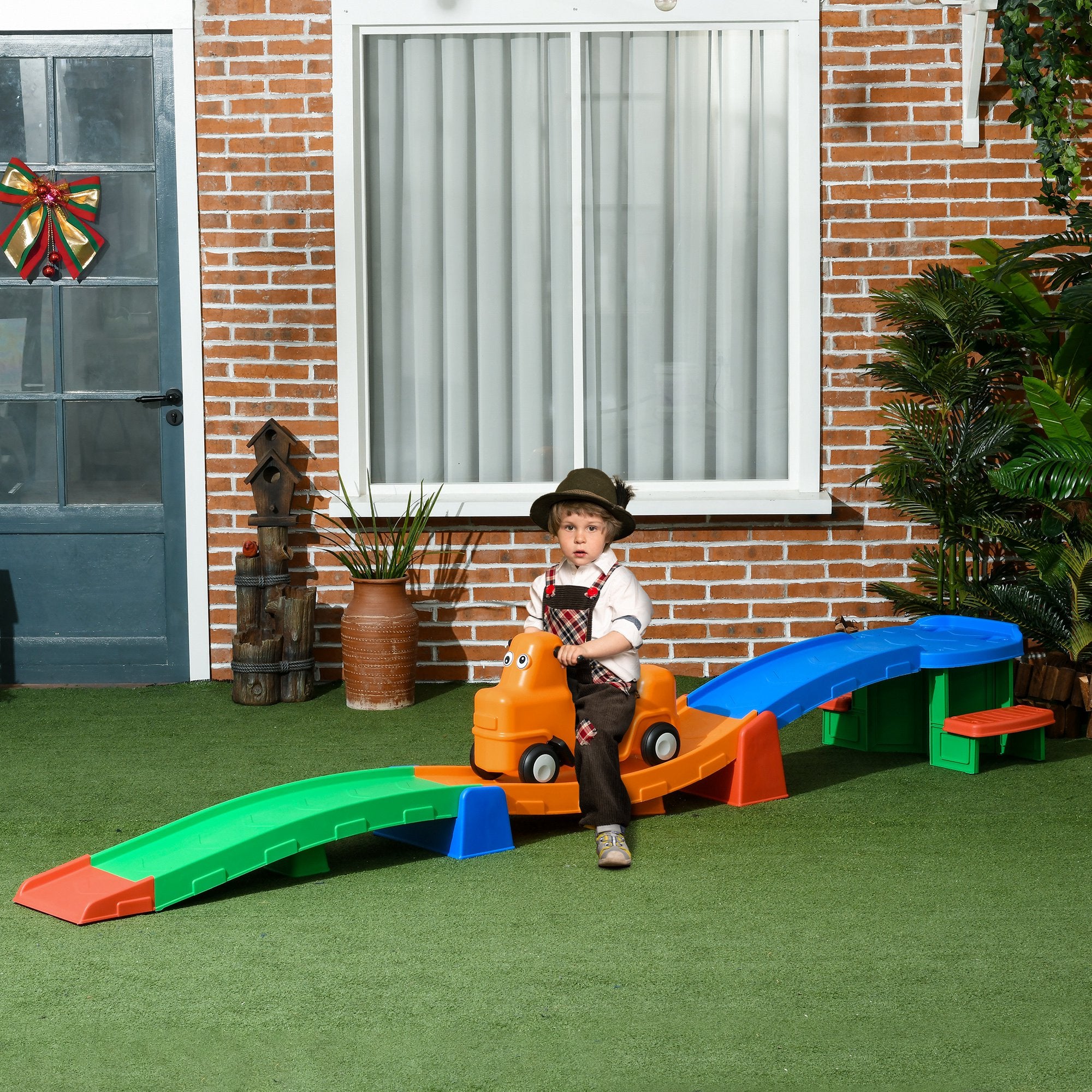 AIYAPLAY 3(m) Four-Piece Ride on Kids Roller Coaster w/ Non-Slip Steps, for Ages 2-5 Years - Multicoloured - North Peak Garden Furniture