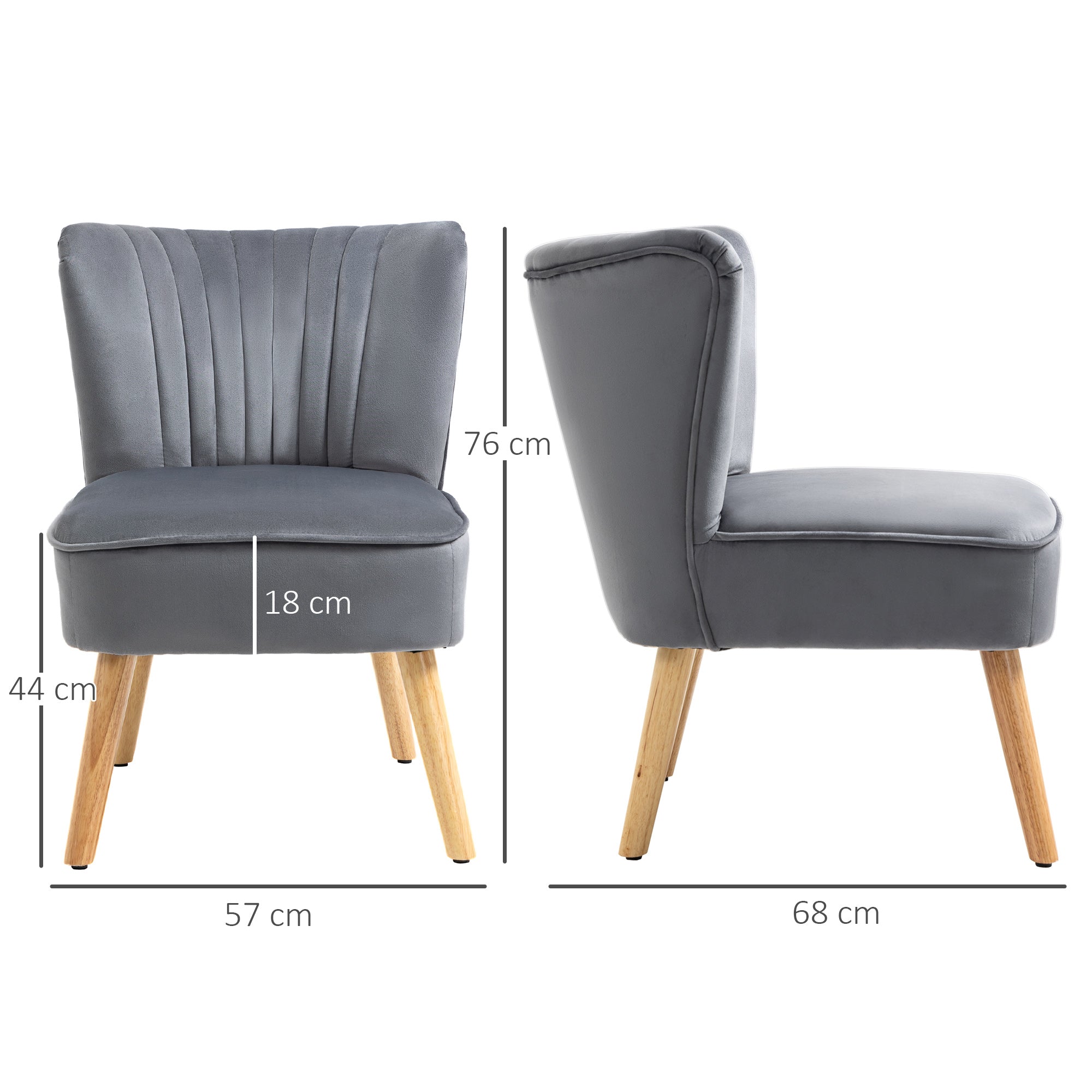 HOMCOM Velvet Accent Chair Occasional Tub Seat Padding Curved Back with Wood Frame Legs Home Furniture Set of 2 Grey - North Peak Garden Furniture