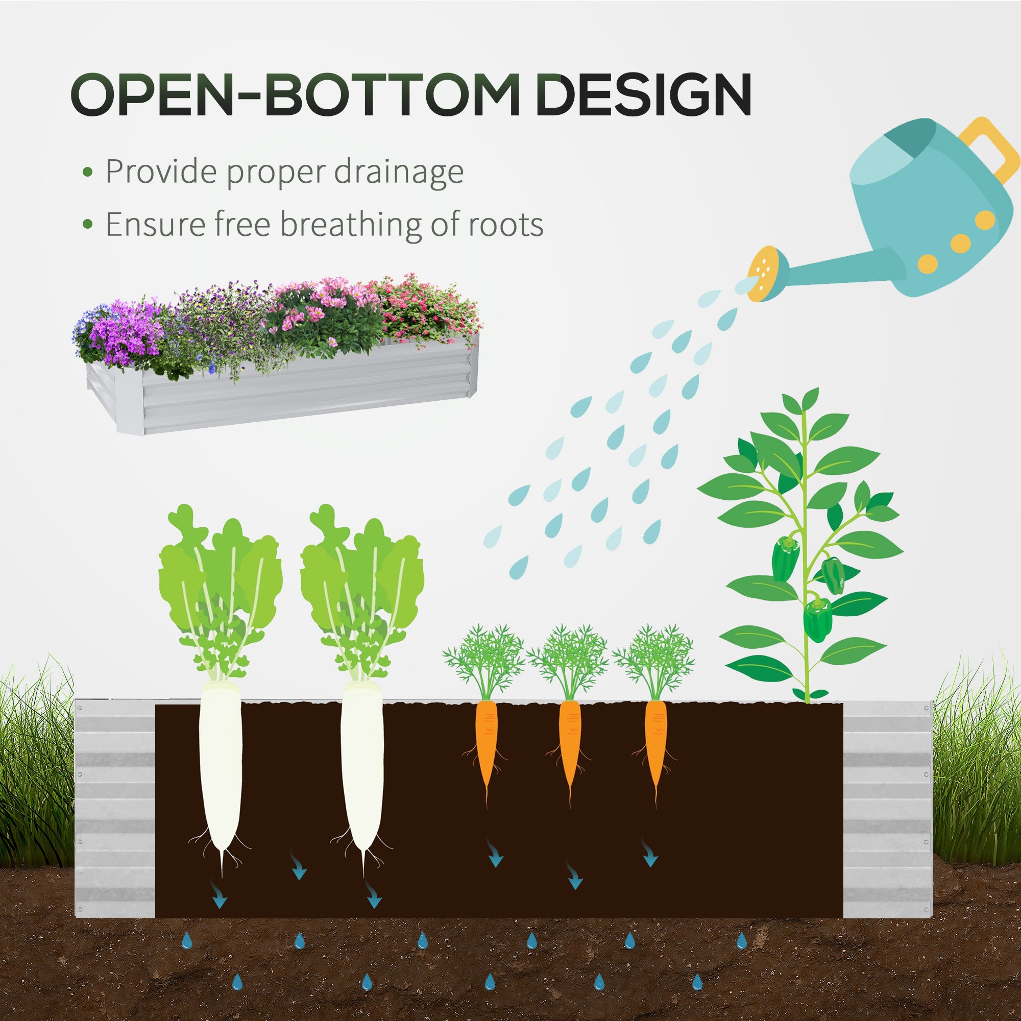 Outsunny Raised Garden Bed with Greenhouse, Steel Planter Box with Plastic Cover, Roll Up Window, Dual Use for Flowers, Vegetables, Fruits and Herbs, 185L x 95W x 92H cm, Green - North Peak Garden Furniture
