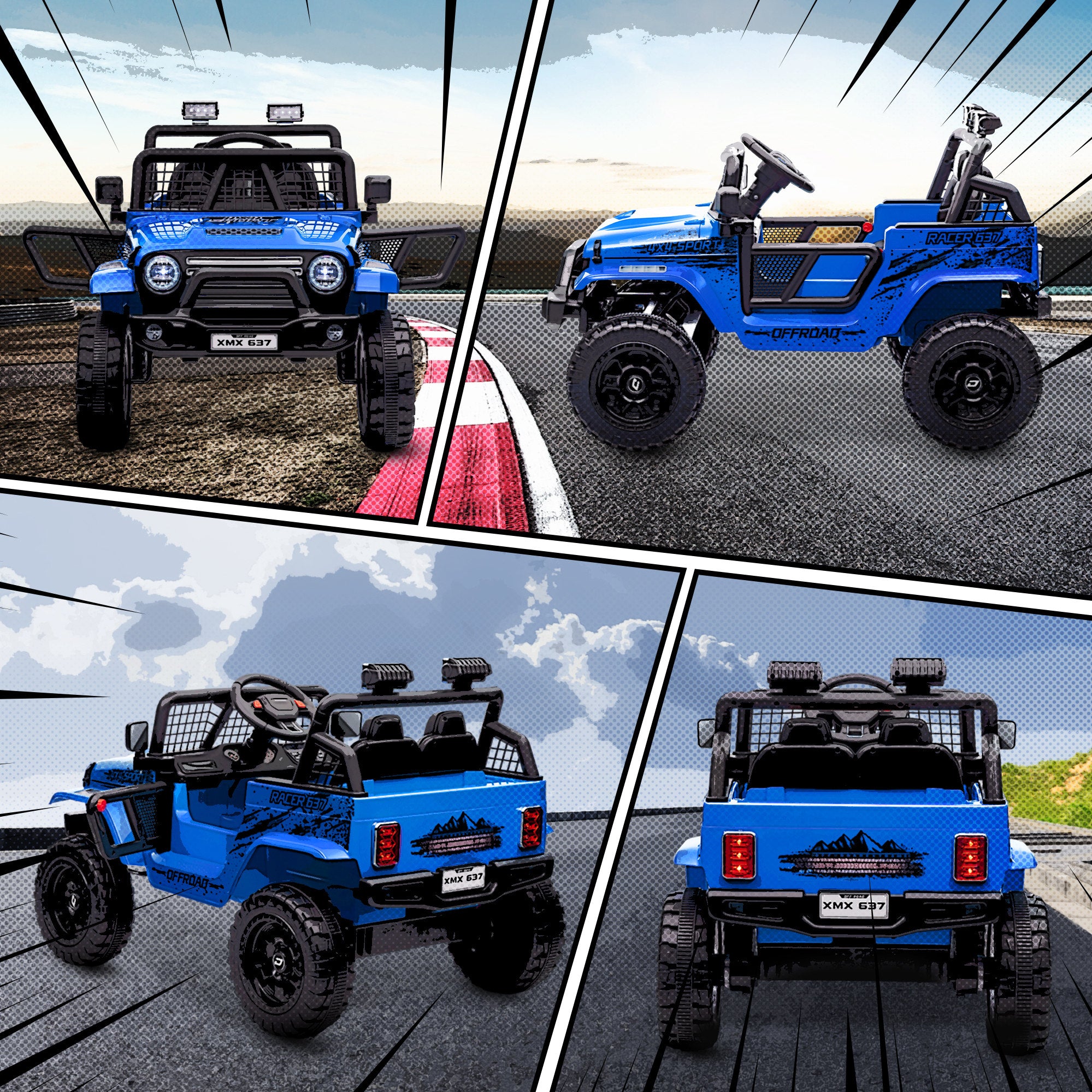 AIYAPLAY 12V Battery Powered Kids Ride On Car, Electric Truck w/ Spring Suspension, Remote, Music Horn Lights - Blue