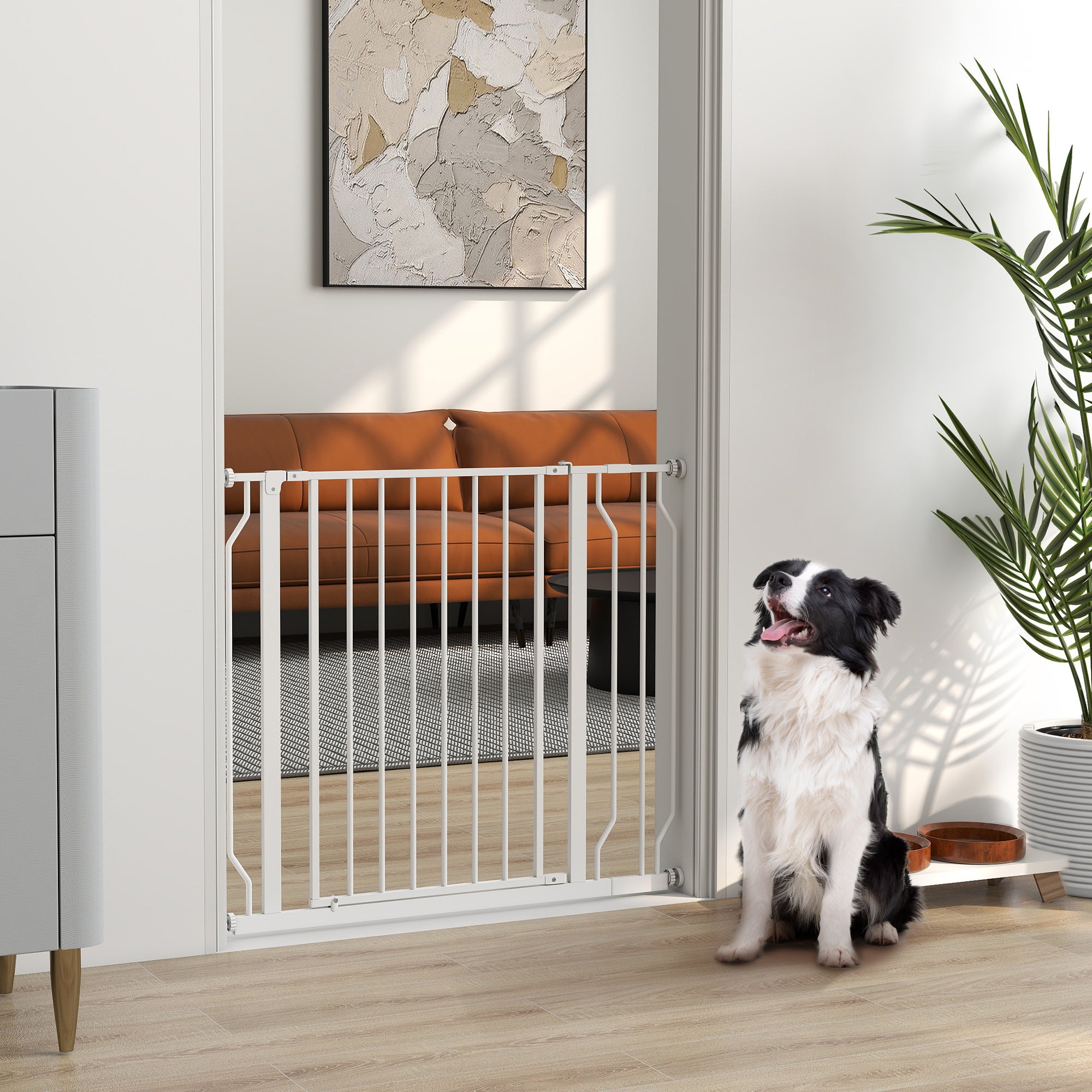 PawHut Wide Dog Safety Gate, with Door Pressure, for Doorways, Hallways, Staircases - White - North Peak Garden Furniture