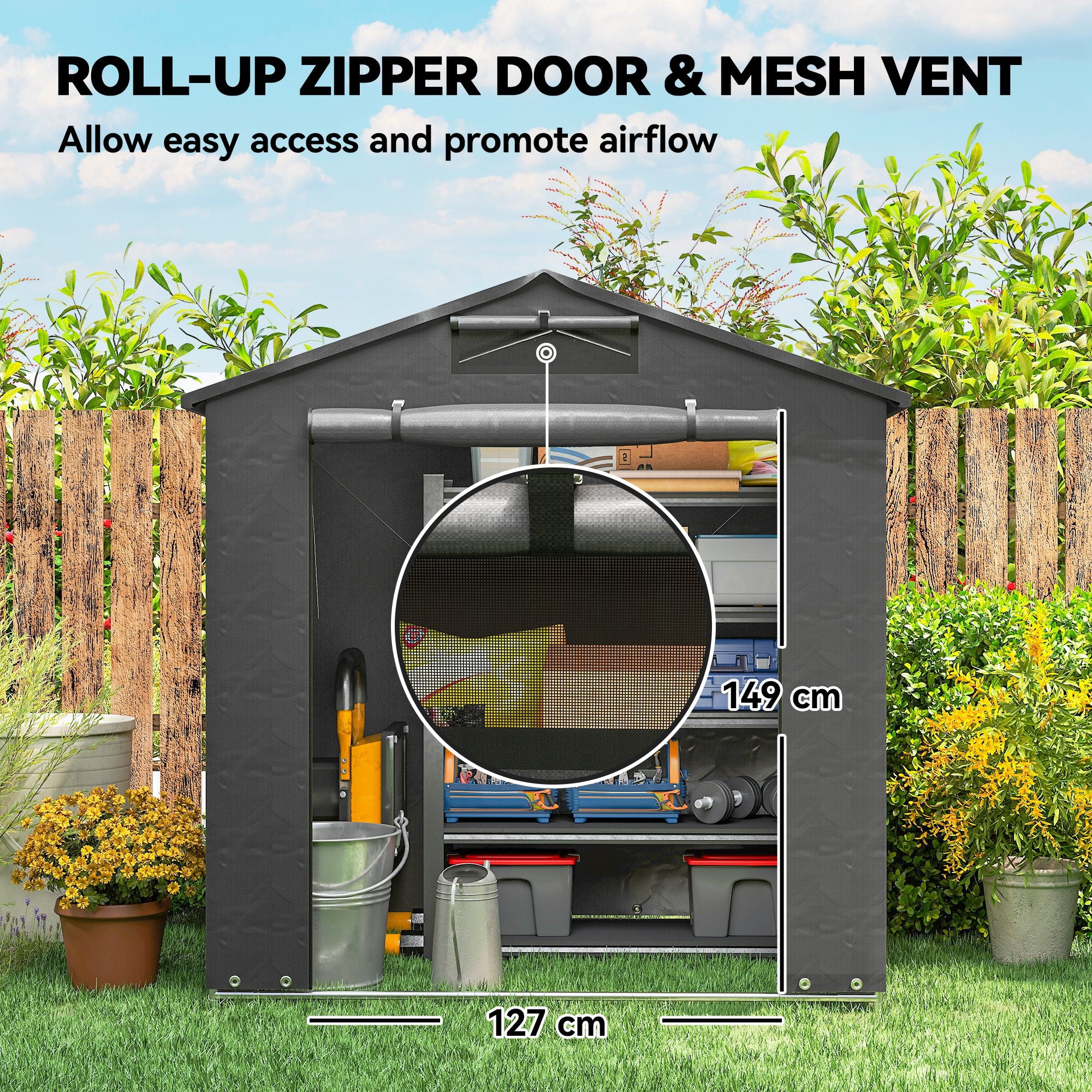Outsunny 6 x 4 ft Outdoor Garden Storage Shed, Waterproof Bike Tent with Vent and Roll-Up Zipper Door