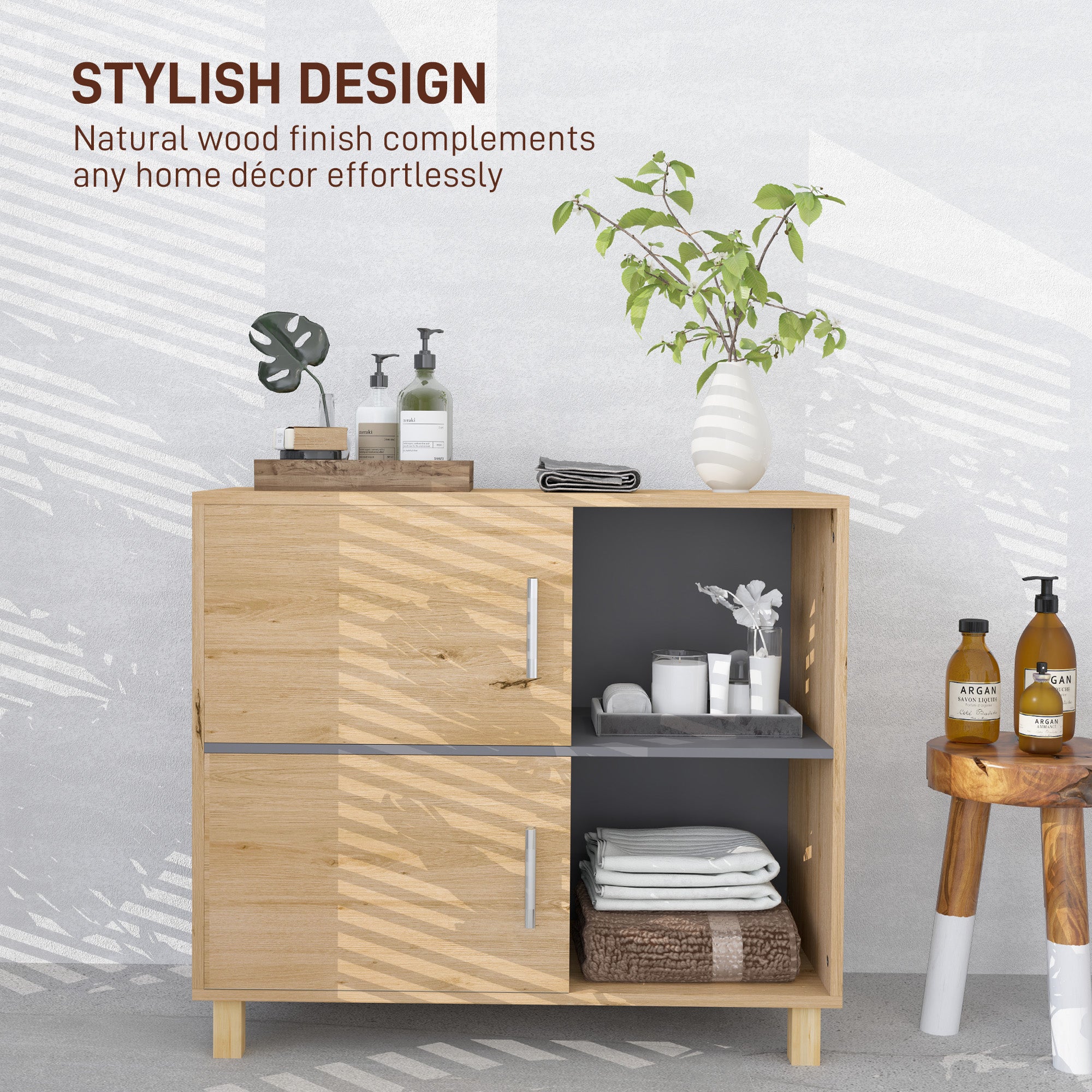 HOMCOM Bathroom Cabinet, Freestanding Bathroom Cabinet with Open Compartments and Double Doors - North Peak Garden Furniture