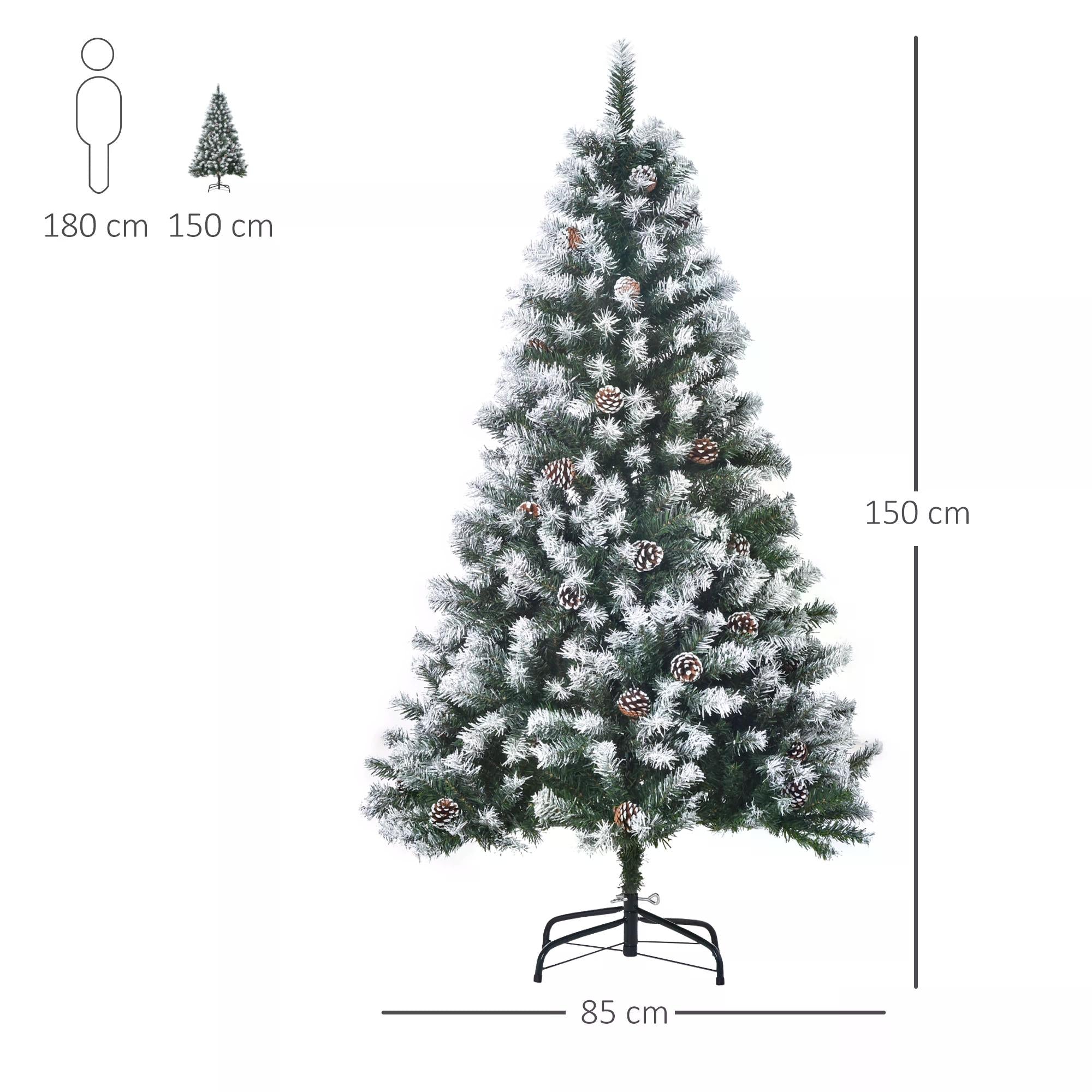 HOMCOM 5FT Artificial Christmas Tree with Pine Cones, Holiday Home Xmas Decoration Automatic Open, Green