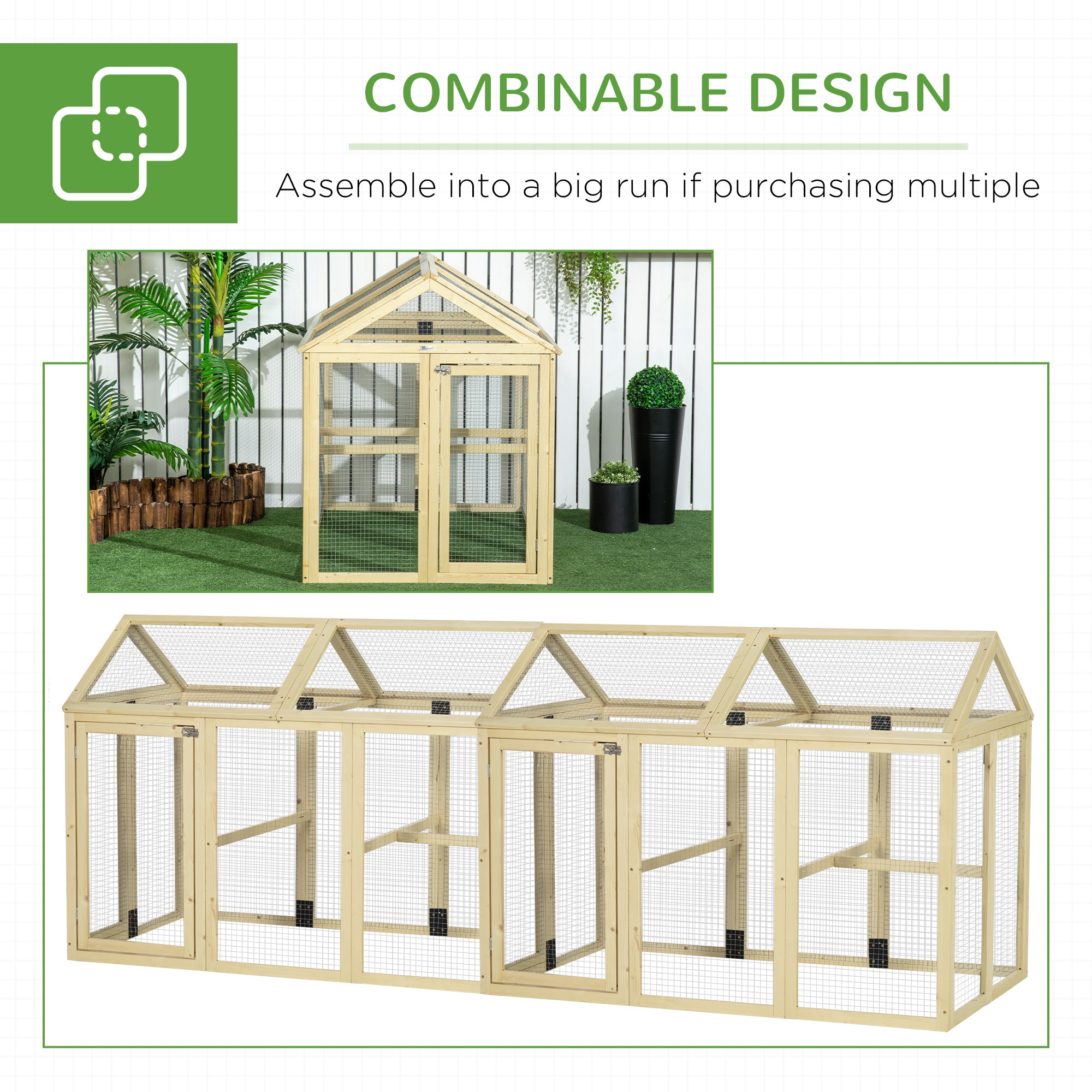 PawHut Large Chicken Run, Wooden Chicken coop, with Combinable Design - Natural Wood Finish - North Peak Garden Furniture